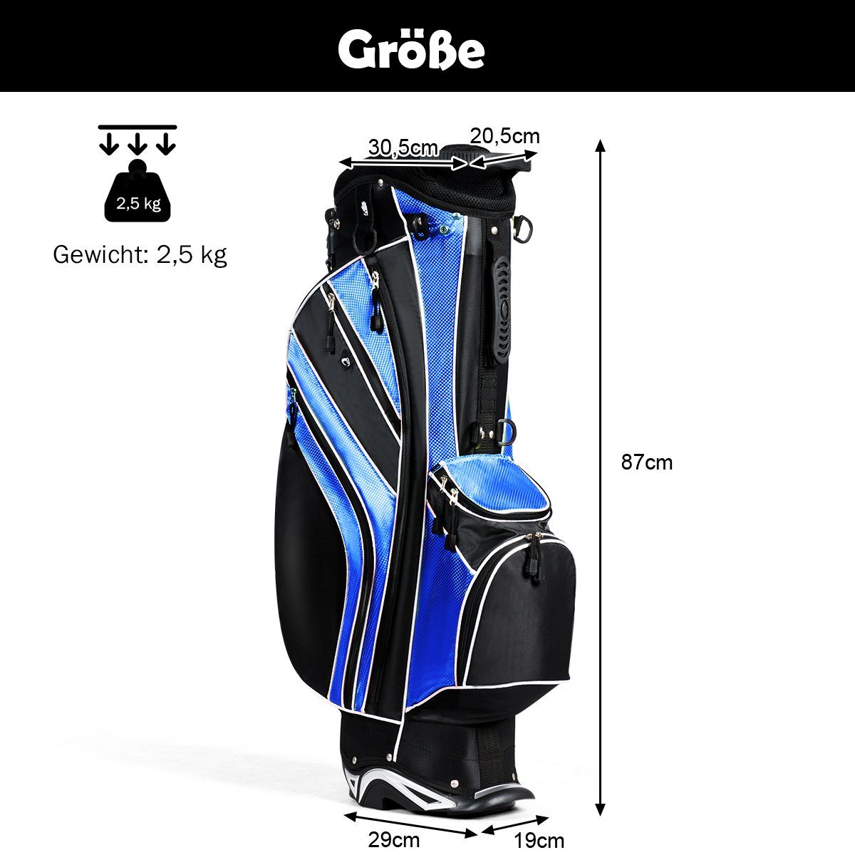 Regenschirmhalter Golftrolley Golfbag, blau+schwarz mit COSTWAY Ständer, +