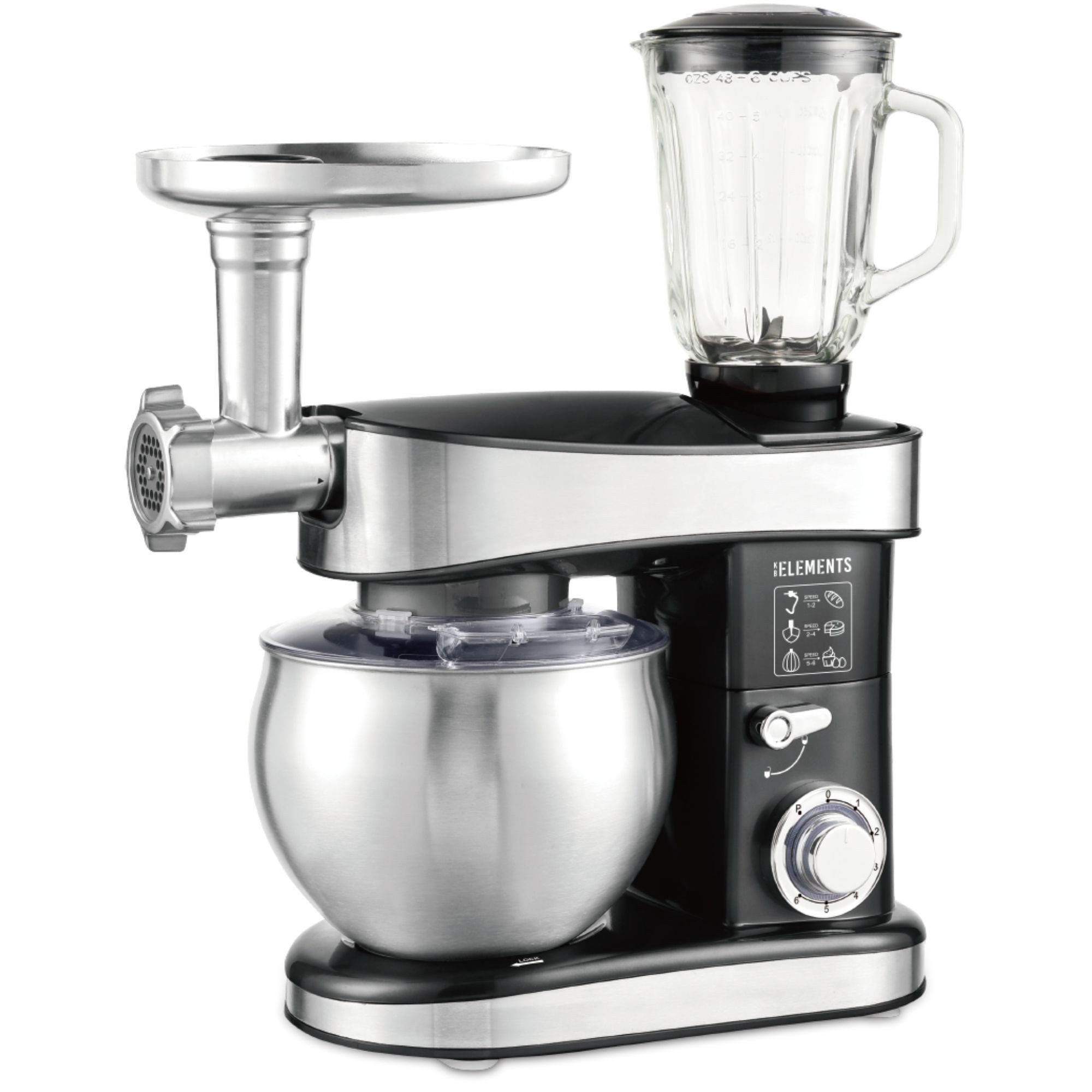 KB Elements Küchenmaschine ELK75LP, 2000 W, 6 l Schüssel, GS-zertifizierter Standmixer, 6 x Nudelaufsätzen
