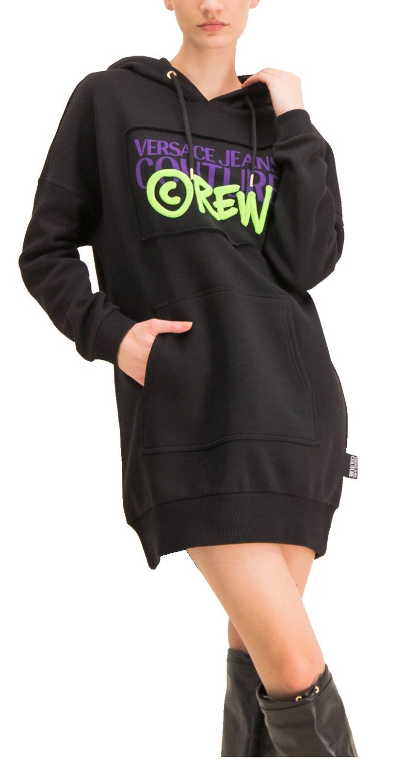 Versace Sweatkleid Jeans Couture Hoodie-Kleid Kapuzenkleid Kängurutasche vorn für lässige Optik und Funktion