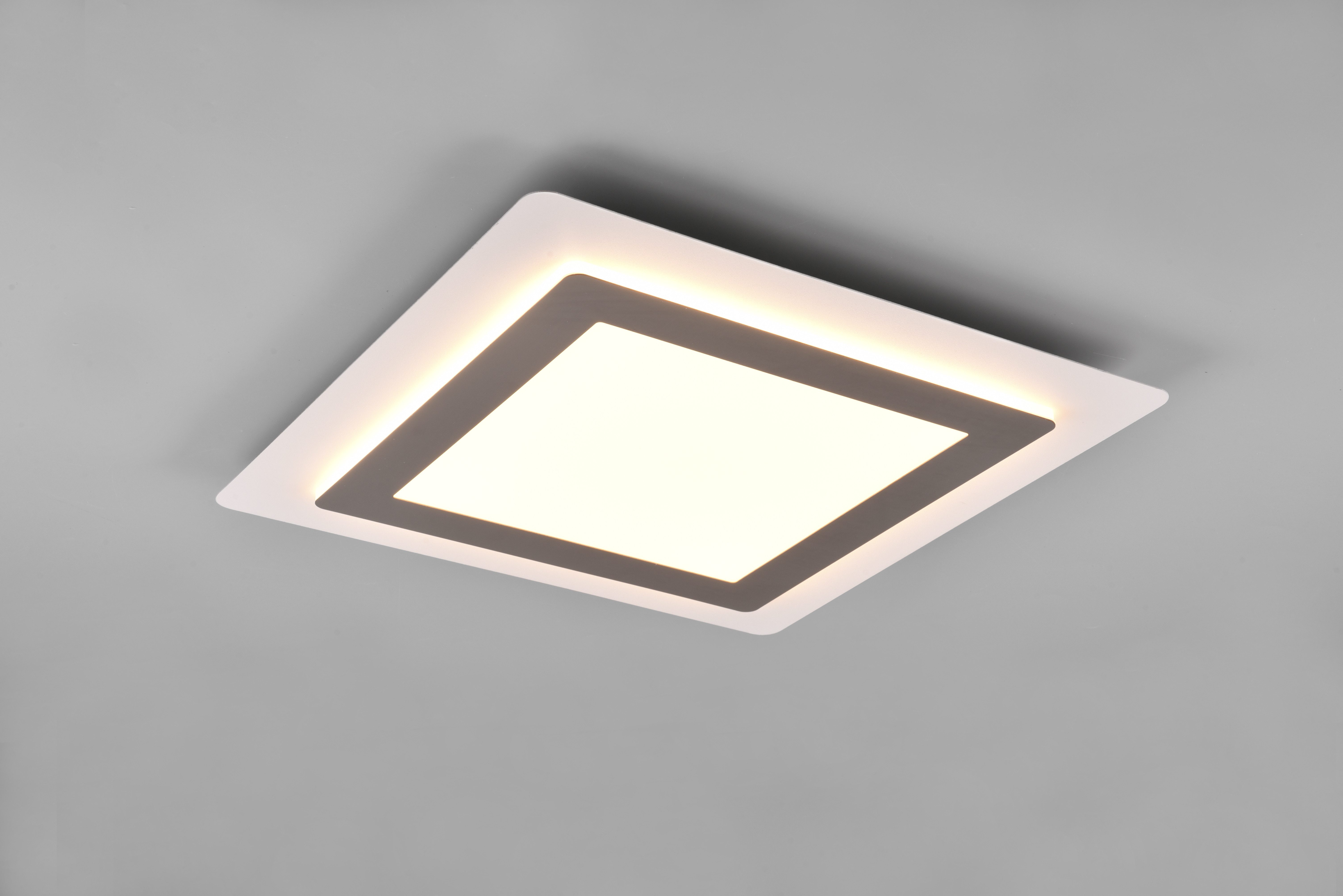 TRIO Leuchten LED Deckenleuchte MORGAN, quadratische Deckenlampe 45x45cm, dimmbar, CCT, Memoryfunktion, Nachtlichtfunktion, LED fest integriert, warmweiß - kaltweiß, Nachtlicht, Timer, 46W 6000 Lumen, 2700-6500 Kelvin, mit Fernbedienung