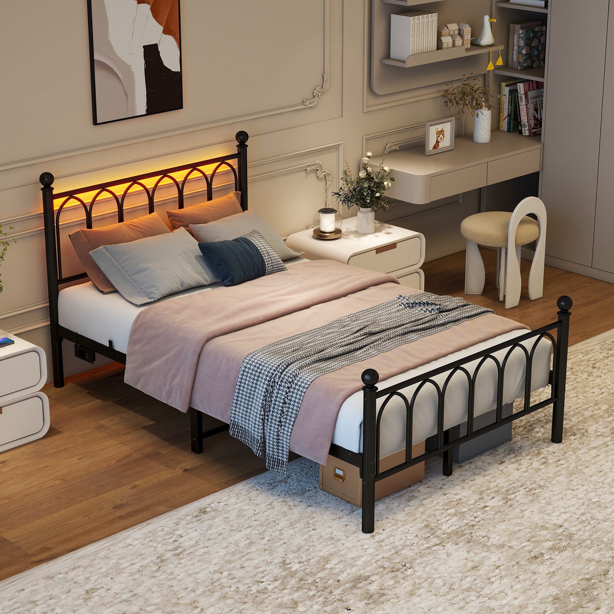 BlingBin Metallbett Metallgestell Funktionsbett Jugendbett Einzelbett LED-B günstig online kaufen