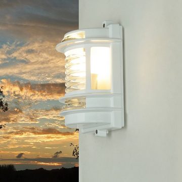Licht-Erlebnisse Außen-Wandleuchte GRACIA, ohne Leuchtmittel, Weiß E27 Maritim IP64 H: 22 cm Messing geriffeltes Glas