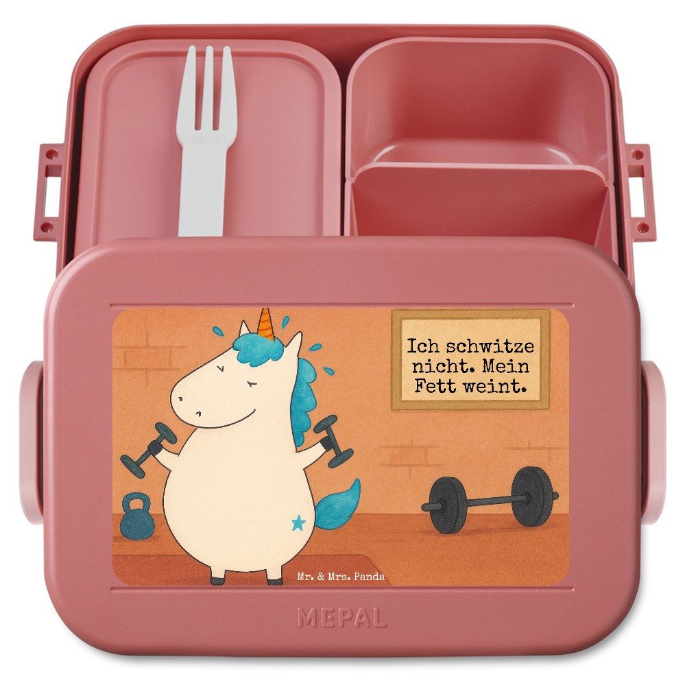 Mr. & Mrs. Panda Butterdose Einhorn Fitness Design, Lunchbox, Rot Pastell, Unicorn, Einhörner, Lu, Polypropylen lebensmittelecht, (Packung), Geräte Abnehmen Frischhaltedose