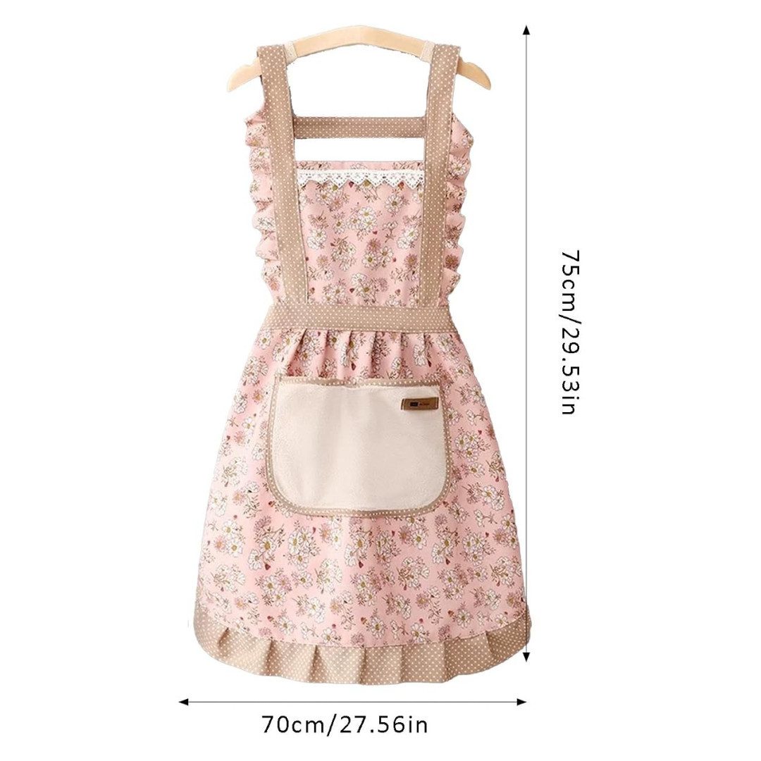 FOUORTUNATE-BEE Kochschürze Damen Küchenschürze mit Tasche verstellbar zum Kochen und Backen, Blumenschürze Damen für Küche Haushalt Café Restaurant und Garten – Bild 4 von 5