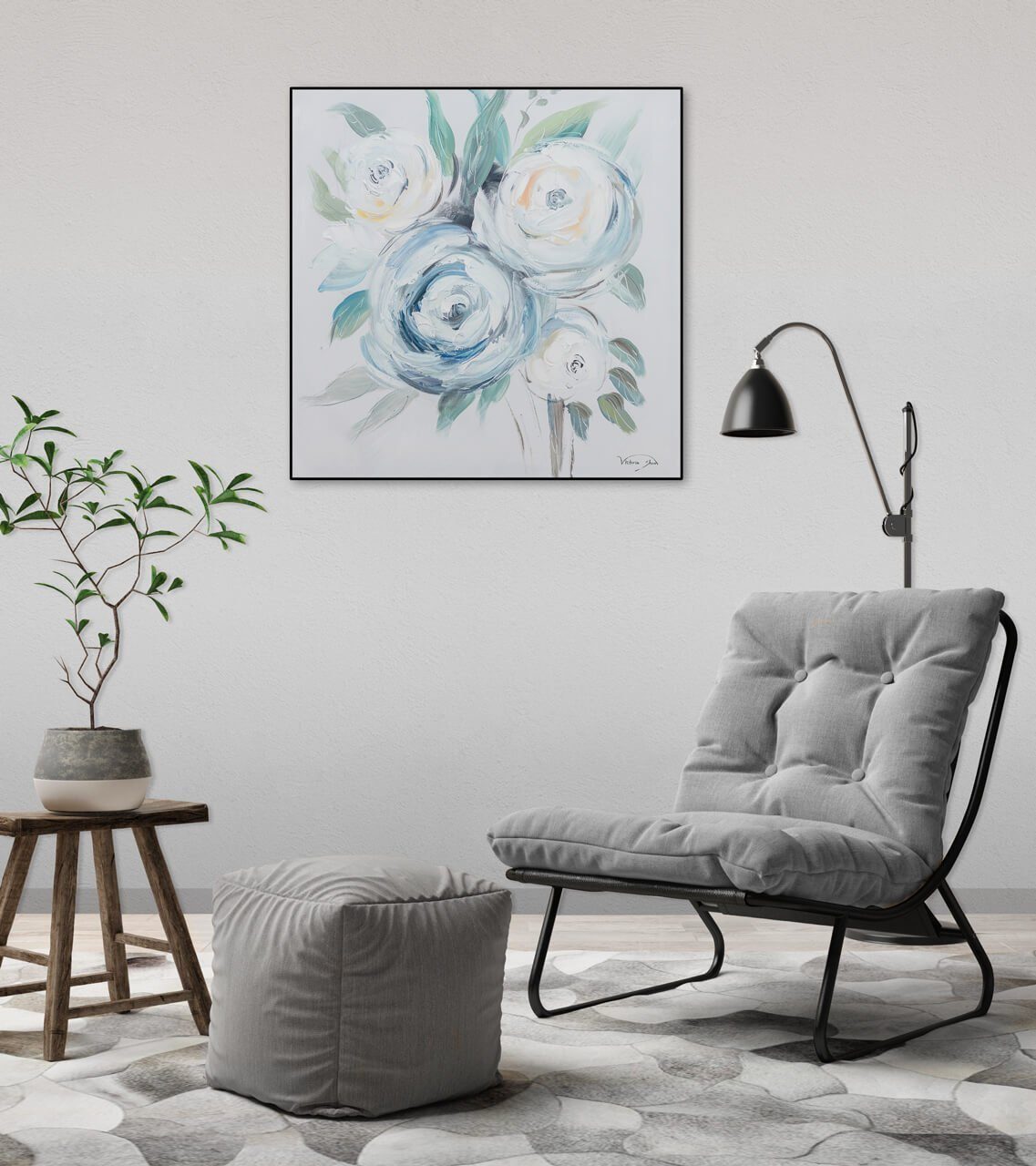 100% KUNSTLOFT cm, Wandbild Leinwandbild HANDGEMALT Rosen 60x60 Duftende Gemälde Wohnzimmer