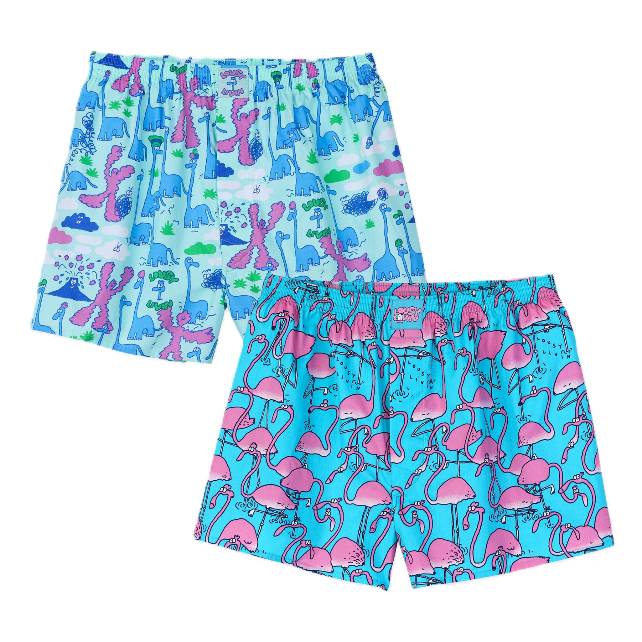 Lousy Livin Boxershorts Lousy Livin 2-Pack Boxershorts Dino & Greater Flamingo (Boxershorts, Boxershorts)