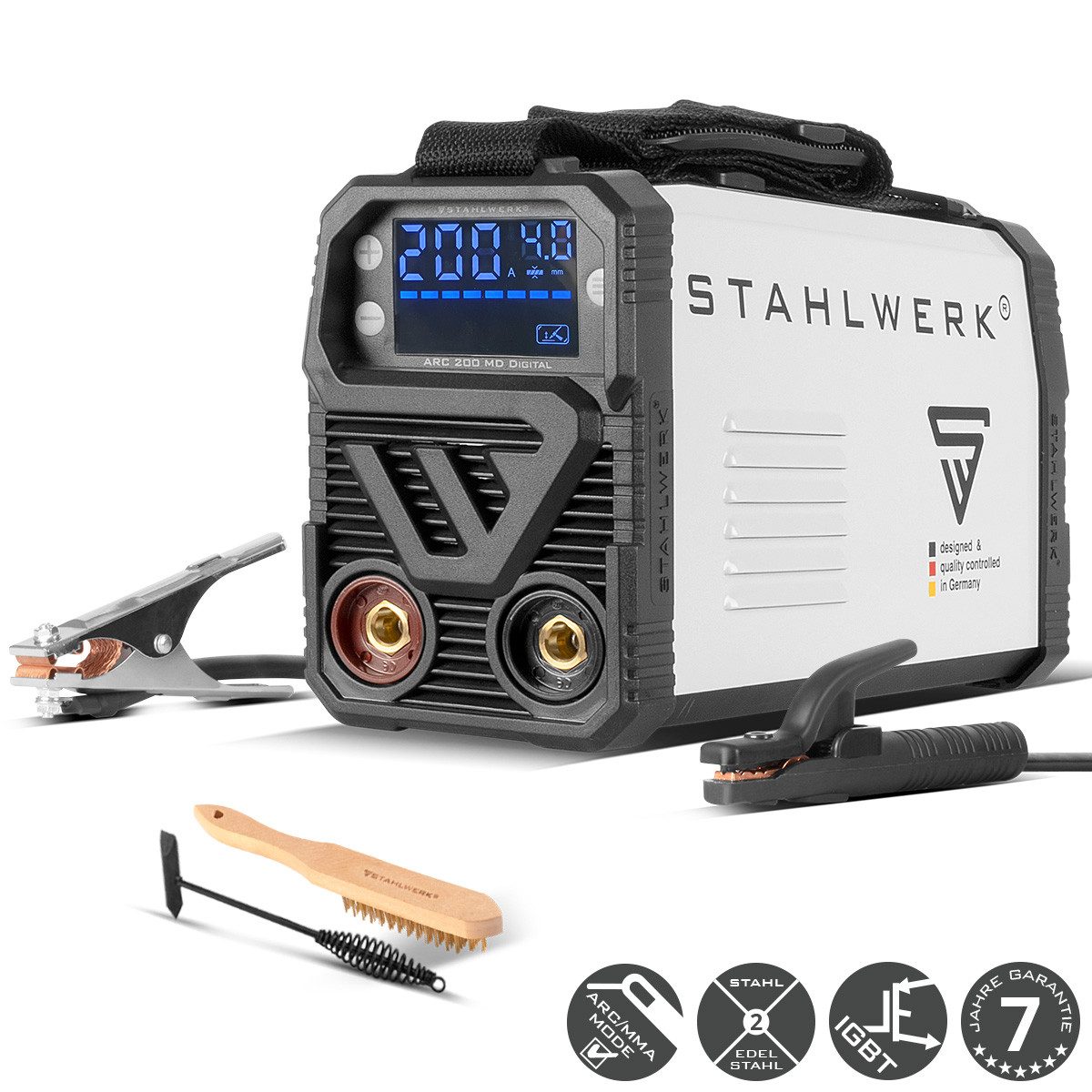 STAHLWERK Inverterschweißgerät Schweißgerät ARC 200 MD Digital - DC MMA, 30 - 200 A, Packung}, 6-tlg., Einzelgerät, E-Hand, Lift-TIG Inverter mit 200 Ampere, Digital-Display, IGBT