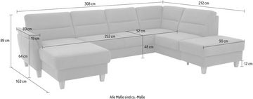 Home affaire Wohnlandschaft Palmera U-Form, Federkern, wahlweise mit Bettfunktion und mit/ohne Stauraum