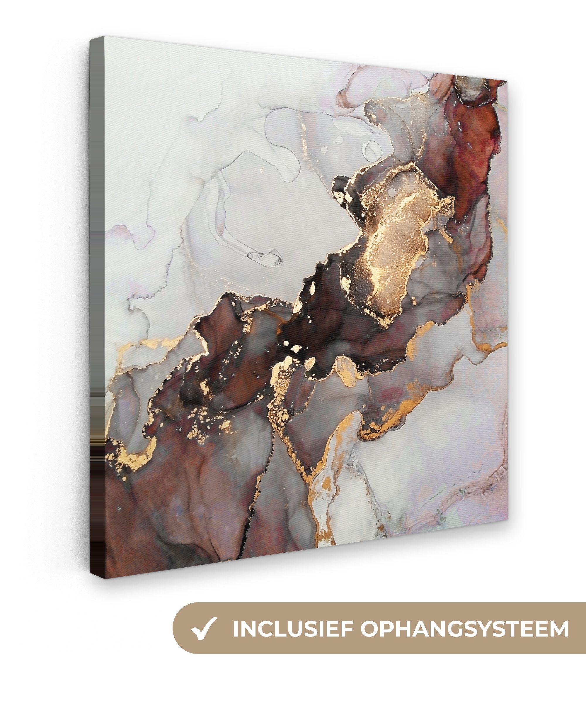 OneMillionCanvasses® Leinwandbild Rot - Marmor - Gold, Fotodruck (1 St), Wandbild, Deko Schlafzimmer Wohnzimmer Flur 20x20 cm