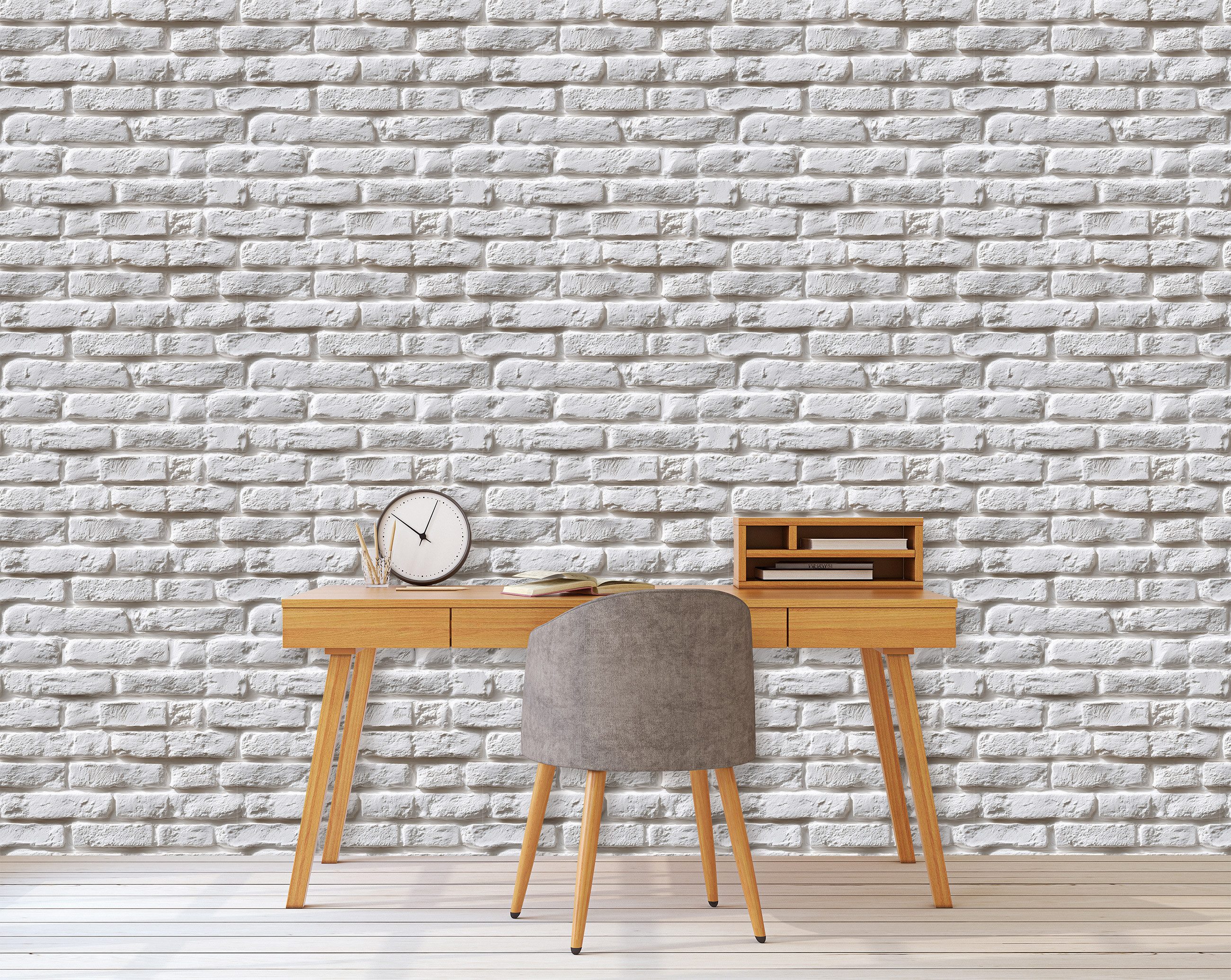 Wallarena Vliestapete Ziegel Weiß 3D-Effekt Wohnzimmer Schlafzimmer Tapete, günstig online kaufen