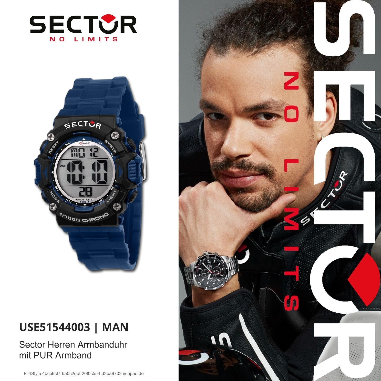 Sector Digitaluhr Sector Herren Armbanduhr Digital, (Digitaluhr), Herren Armbanduhr eckig, extra groß (ca. 40,4x45,1mm), PURarmband blau