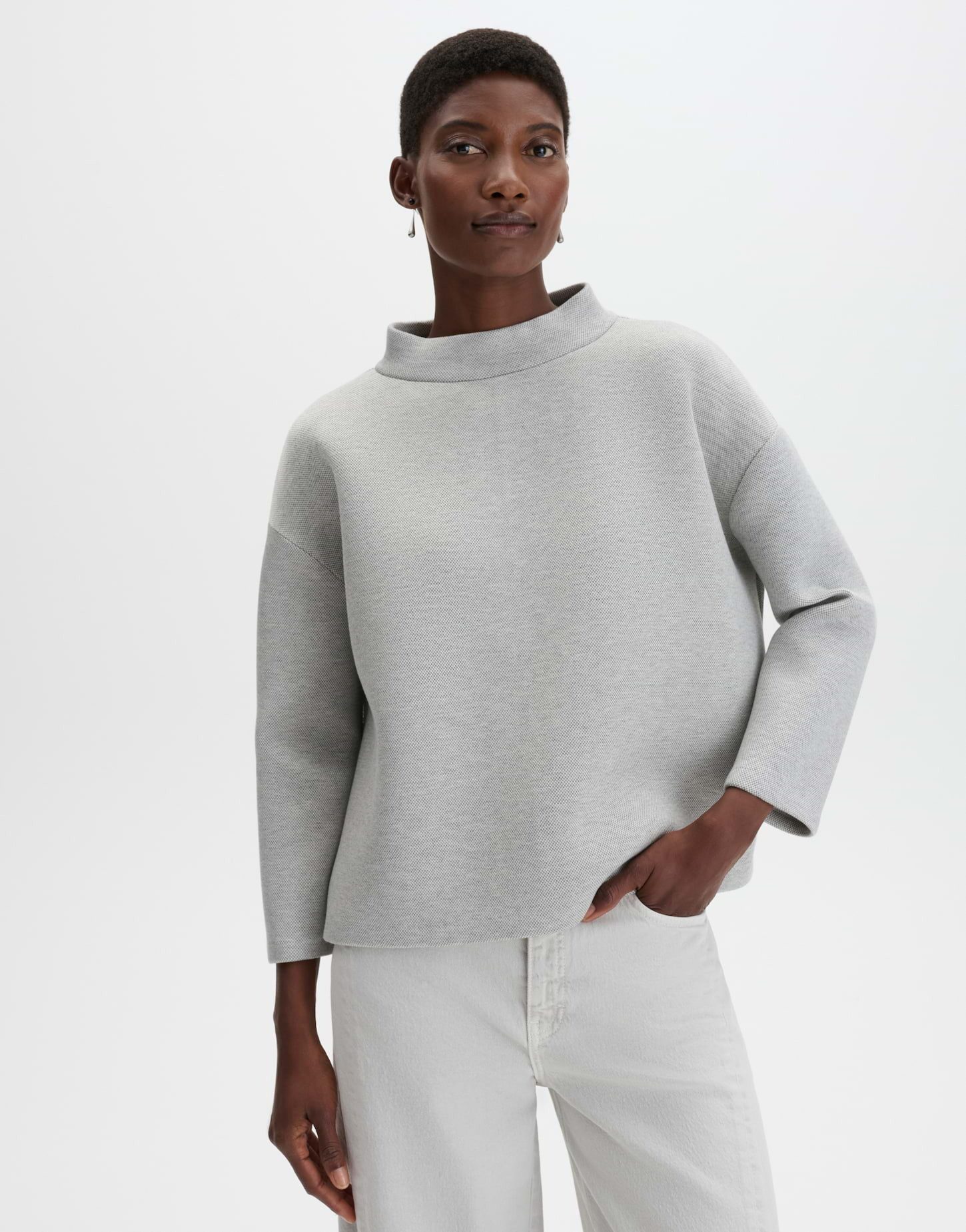 someday Sweatshirt Ureki in Piqué Optik weite Passform mit Funnel Neck und weichem Griff