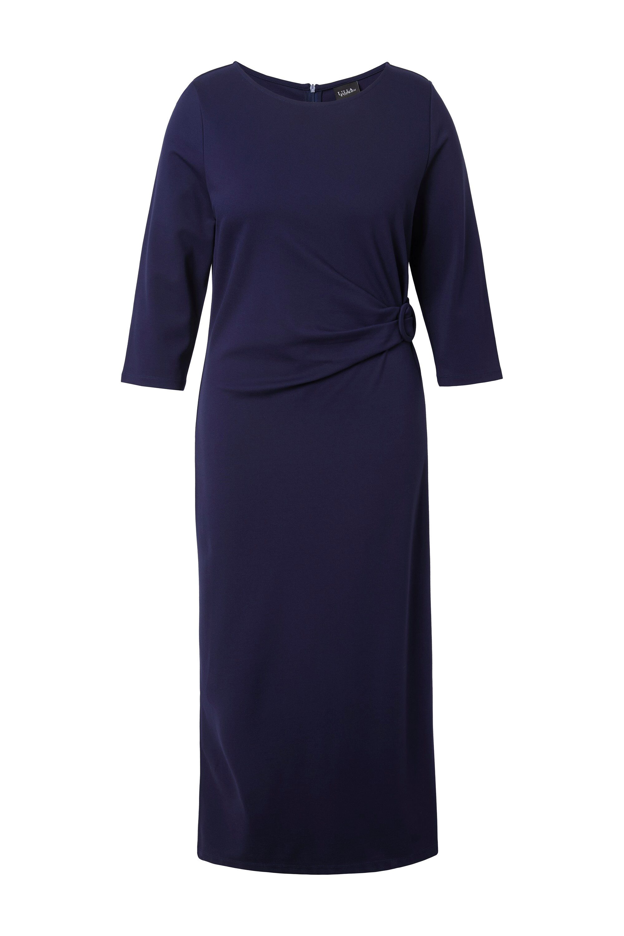 Ulla Popken Midikleid Punto-Midikleid drapiert U-Boot-Ausschnitt 3/4-Arm