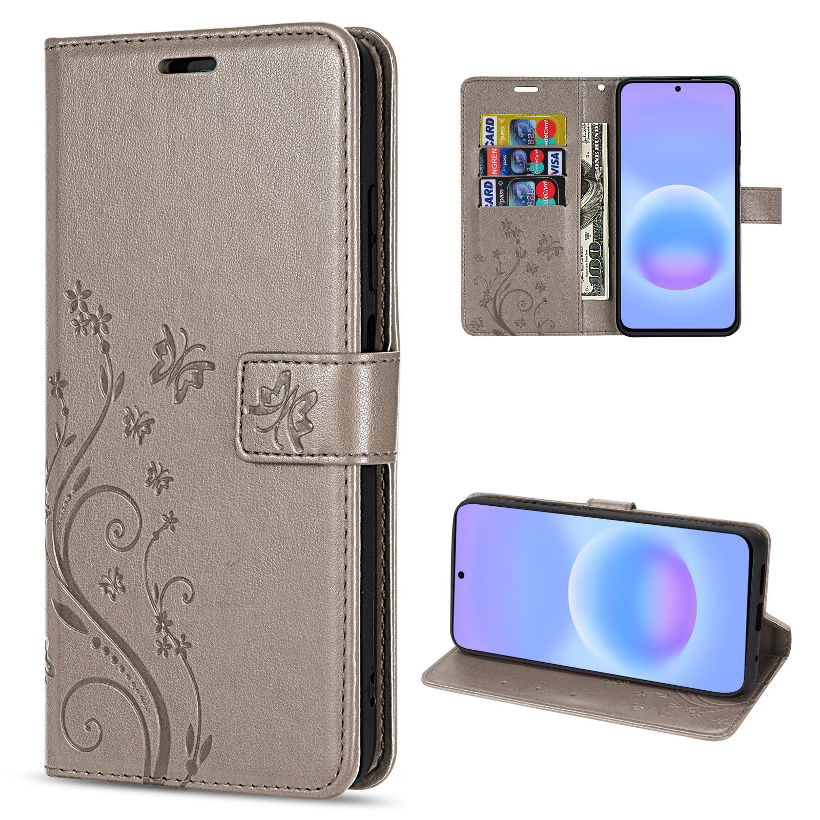 betterfon Handyhülle für Samsung Galaxy A57 Klapphülle 3 Kartenfächer & Geldfach, Flower-Hülle: Magnetverschluss 3 Kartenfächer & Standfunktion