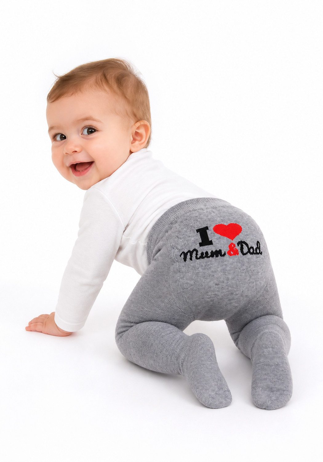 Strumpfhose Baby Strumpfhose in Grau mit Herzchen auf dem Po
