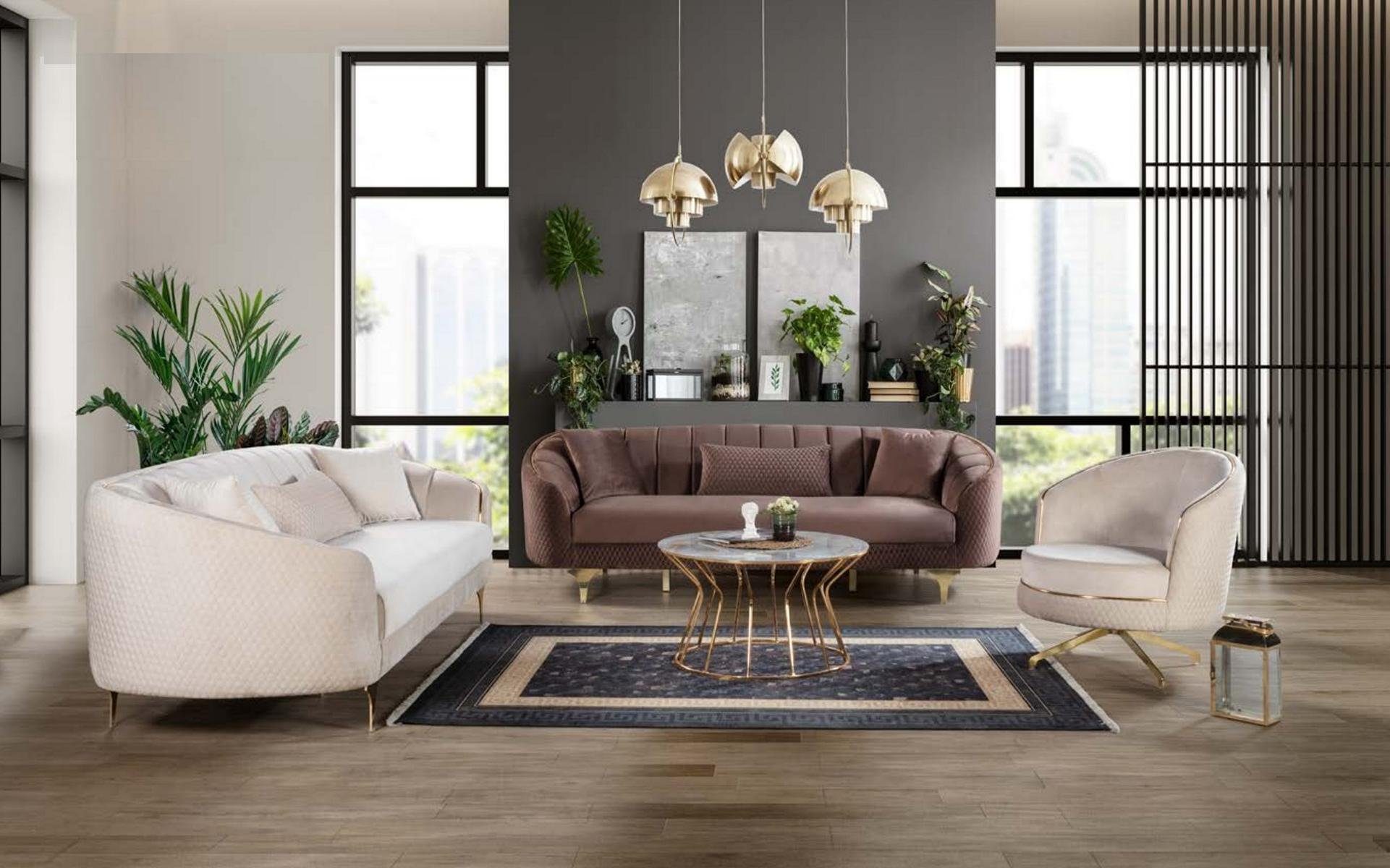 3+3+1, Braun Set JVmoebel Made Beige Luxus Wohnzimmer Sitzgarnitur in Couch Europe Sofa