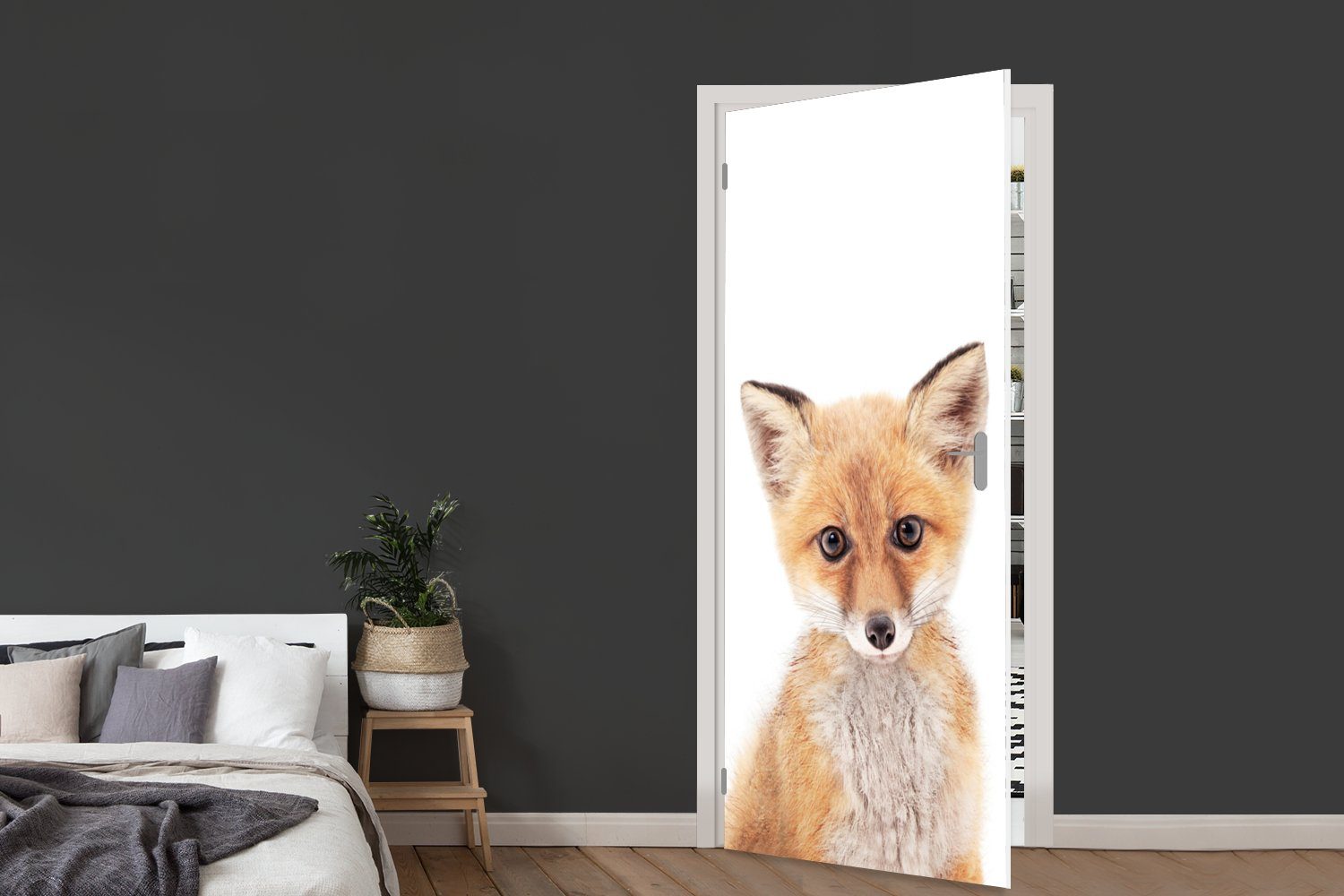 75x205 Natur, - Fuchs Tiere Matt, Türtapete Tür, MuchoWow bedruckt, Fototapete (1 St), Türaufkleber, - - Orange für cm