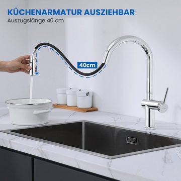 Auralum Küchenarmatur 360° Spültischarmatur Wasserhahn Küche Ausziehbar, 2 Strahlarten