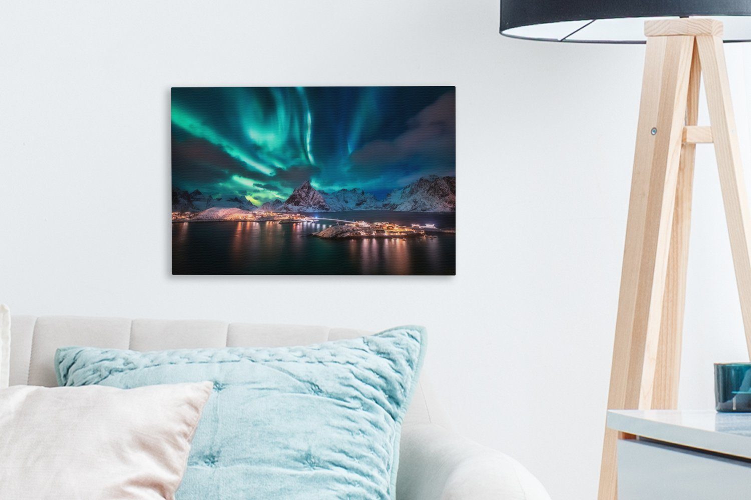 OneMillionCanvasses® Leinwandbild 30x20 St), Nordlicht cm (1 Aufhängefertig, auf Wandbild Leinwandbilder, Lofoten, den Wanddeko, Norwegen,