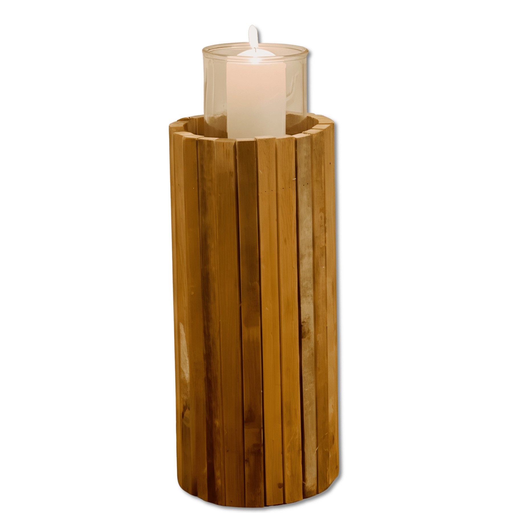 Dekoleidenschaft Bodenwindlicht Windlichtsäule "Rustikal" aus recyceltem Ho günstig online kaufen