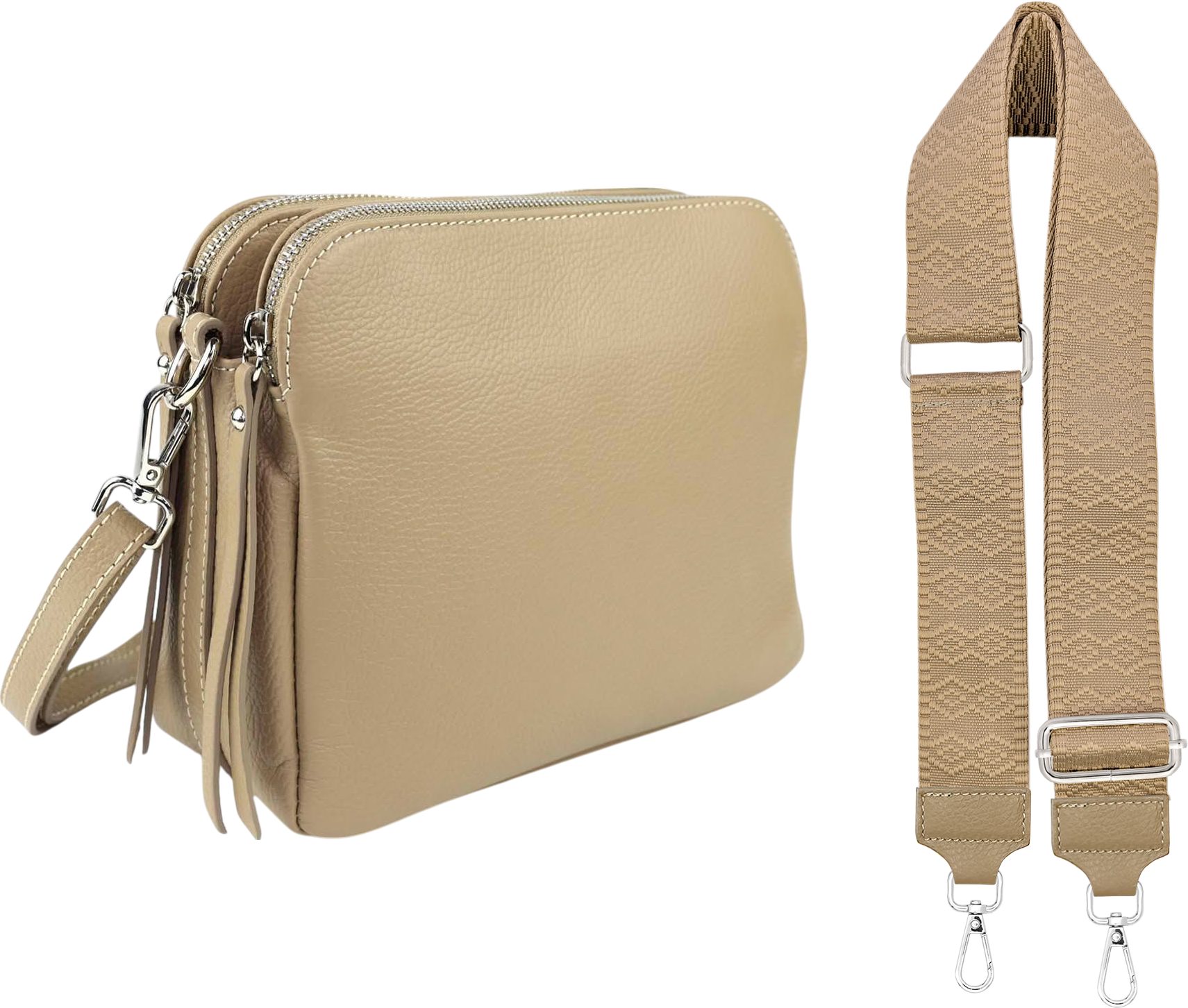 SEVA Schultertasche Umhängetasche mit 3 hauptfächer, Crossbody Tasche Damen Leder groß (verstellbaren Schulterriemen, 3Fächer, Echtleder, Erhältlich in verschiedenen Farben), verstellbare Gurte, Crossover Tasche, Tablet Tasche