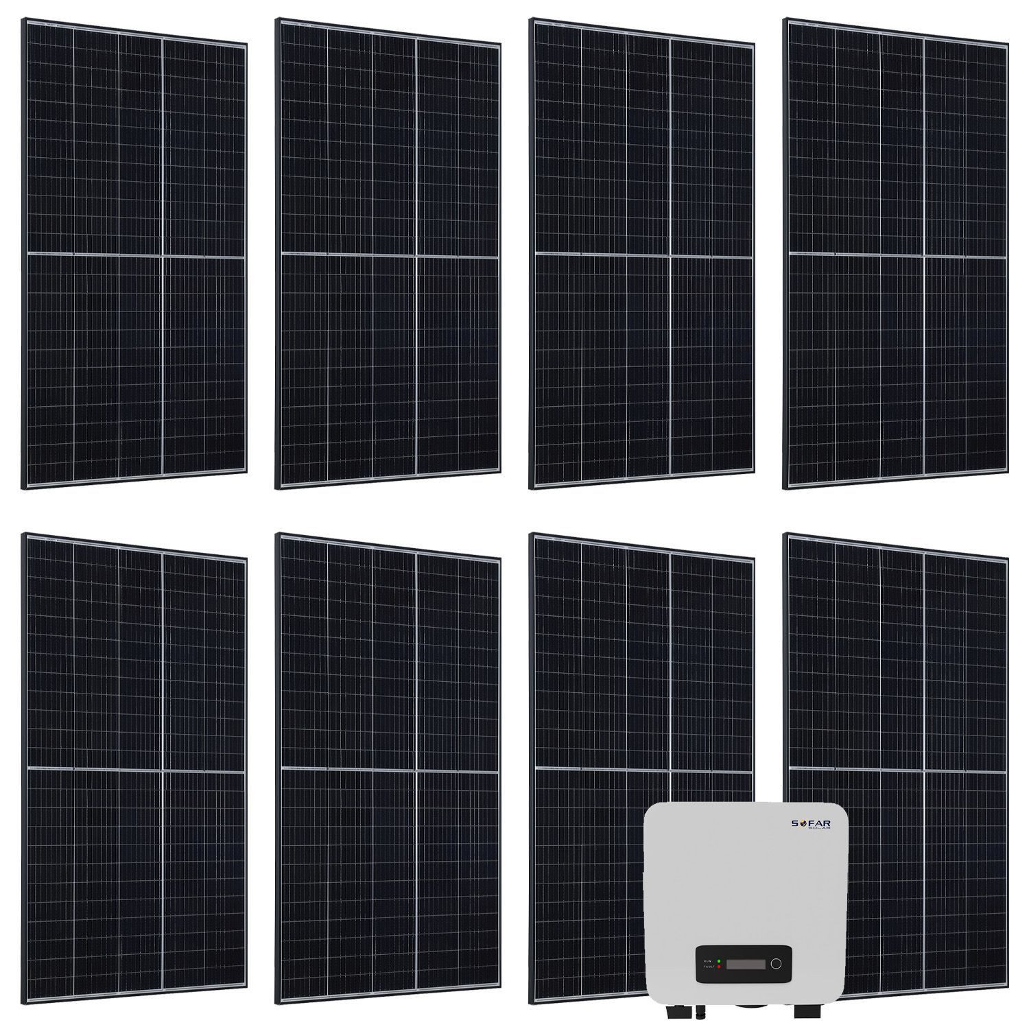 Juskys Solaranlage, 3000 W, (3 kW Photovoltaik-Anlage mit 8 Solarpaneelen & Wechselrichter), 3000 W, Komplettset, 8 Module, Wechselrichter, WLAN & App