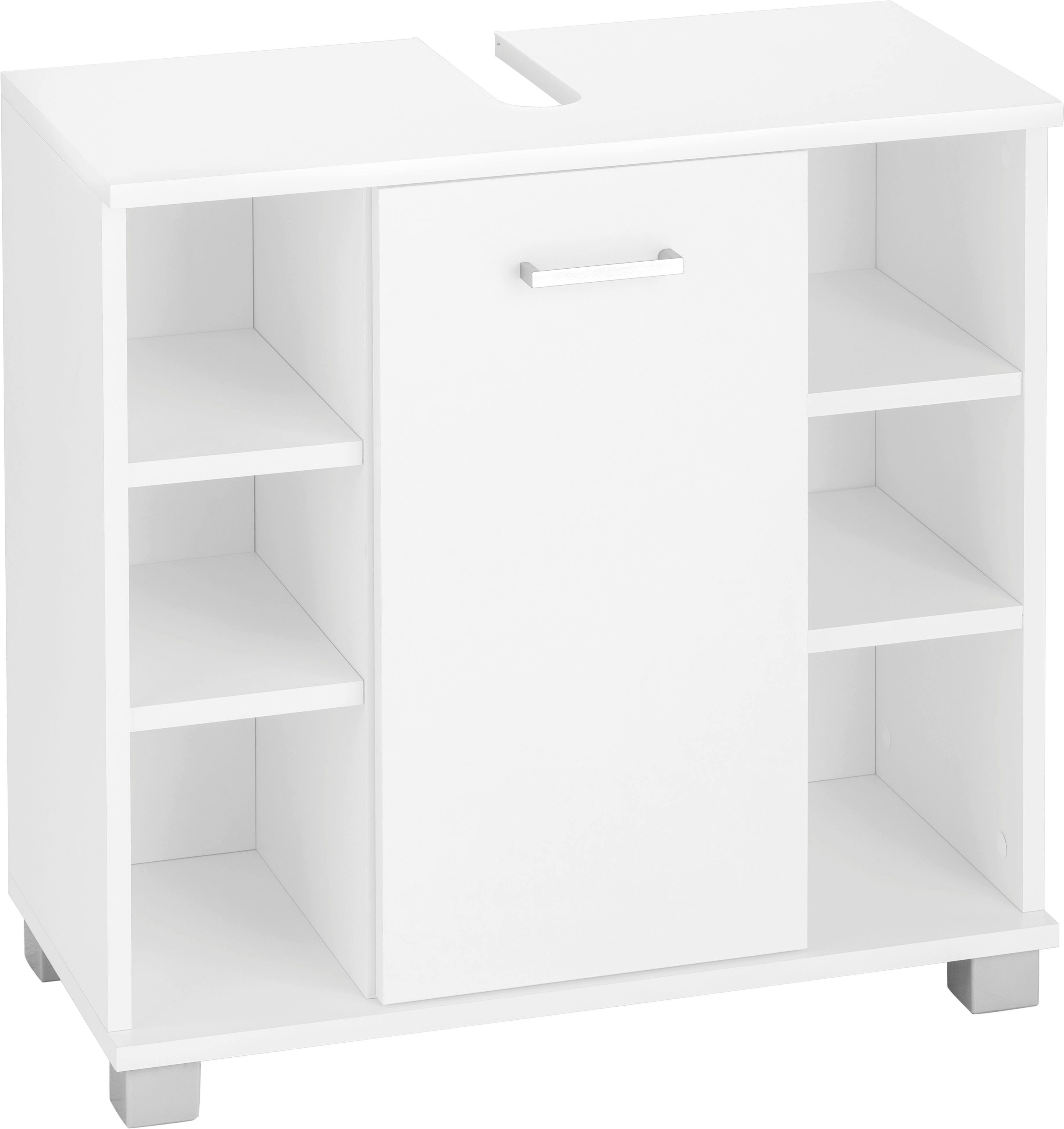 Schildmeyer Waschbeckenunterschrank Mobes Breite/Höhe: 65,1/62,4 cm, Badschrank mit Tür und Regalfächern weiß/weiß | weiß | Waschbeckenunterschränke