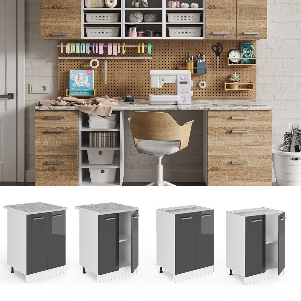 Vicco Schranksystem R-Line, Anthrazit Hochglanz/Weiß, 60cm günstig online kaufen