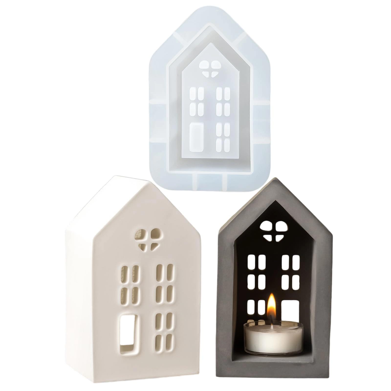FOUORTUNATE-BEE Silikonform 3d Häuser Kerzenhalter Silikonform Teelichter Kerzenhalterform, (Gießformen Hausharzformen Gips Beton Kerzenhalterform), Weihnachtsgeschenke Dekoratives Kunsthandwerk