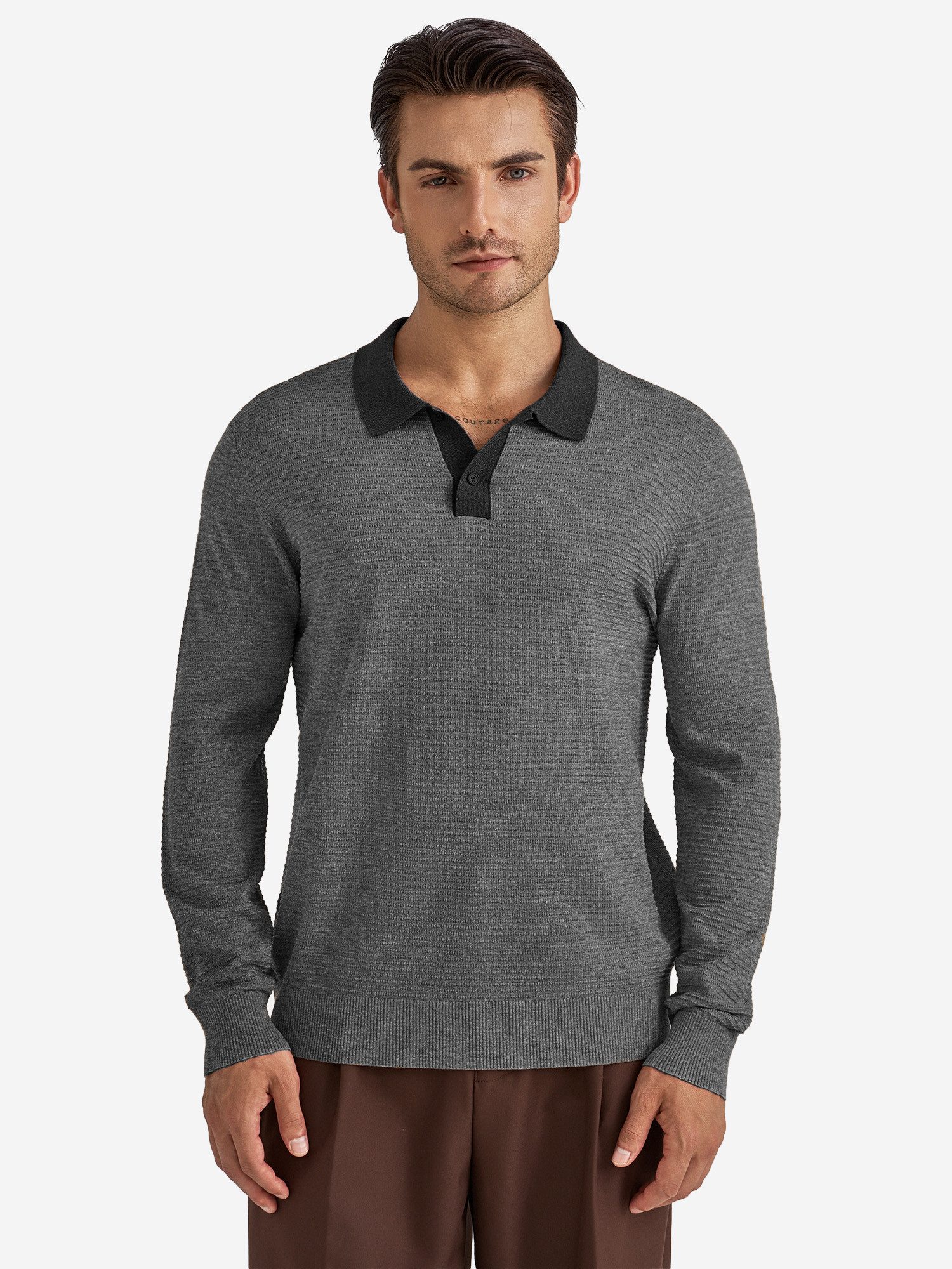 VANTORY Strickpullover Herren Langarm-Poloshirt mit kontrastierendem Polokragen (Packung, 1-tlg., 1per-Pack) mit Knopfleiste