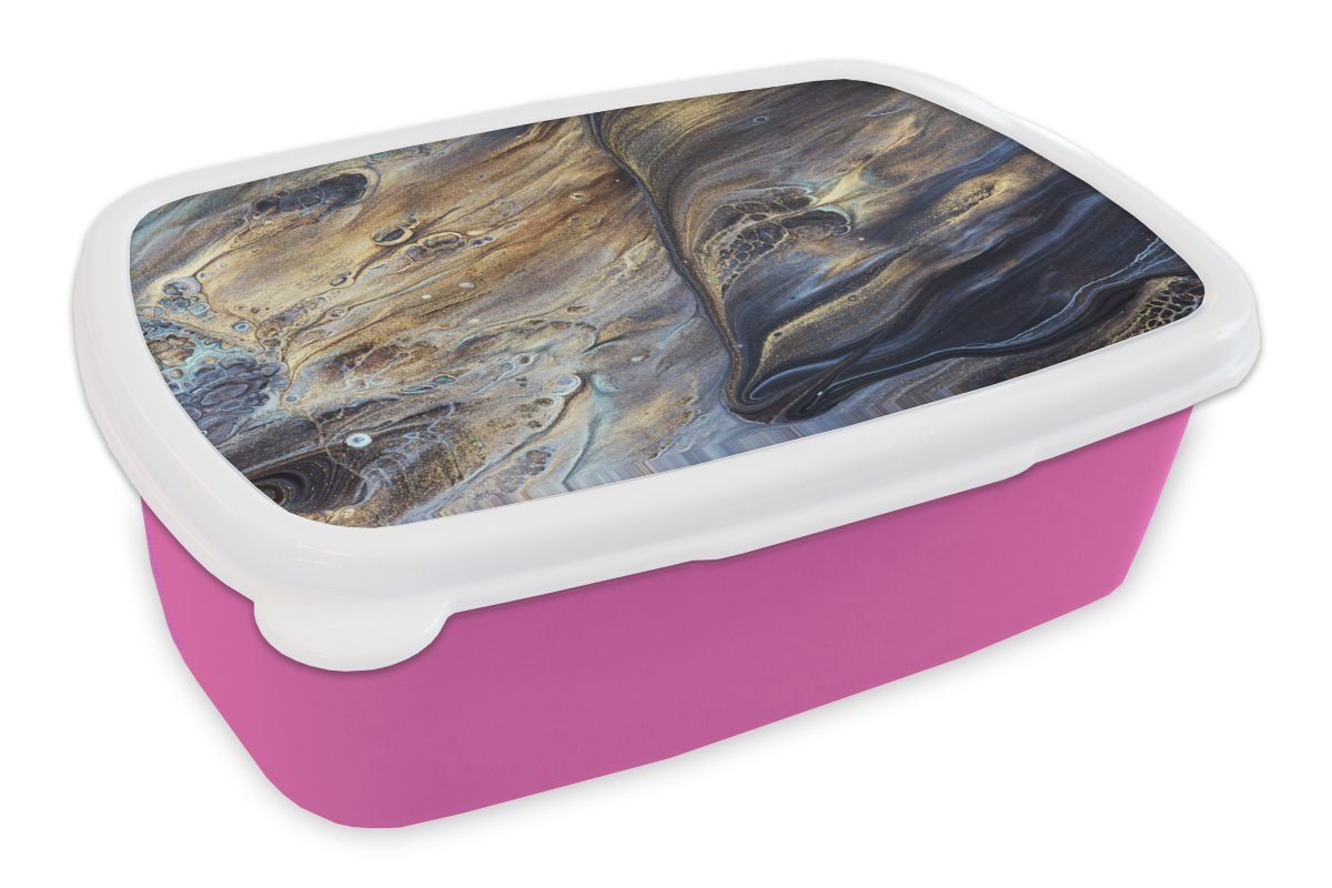 MuchoWow Lunchbox Marmor - Gold - Aquarell - Textur - Marmoroptik, Kunststoff, (2-tlg), Brotbox für Erwachsene, Brotdose Kinder, Snackbox, Mädchen, Kunststoff rosa