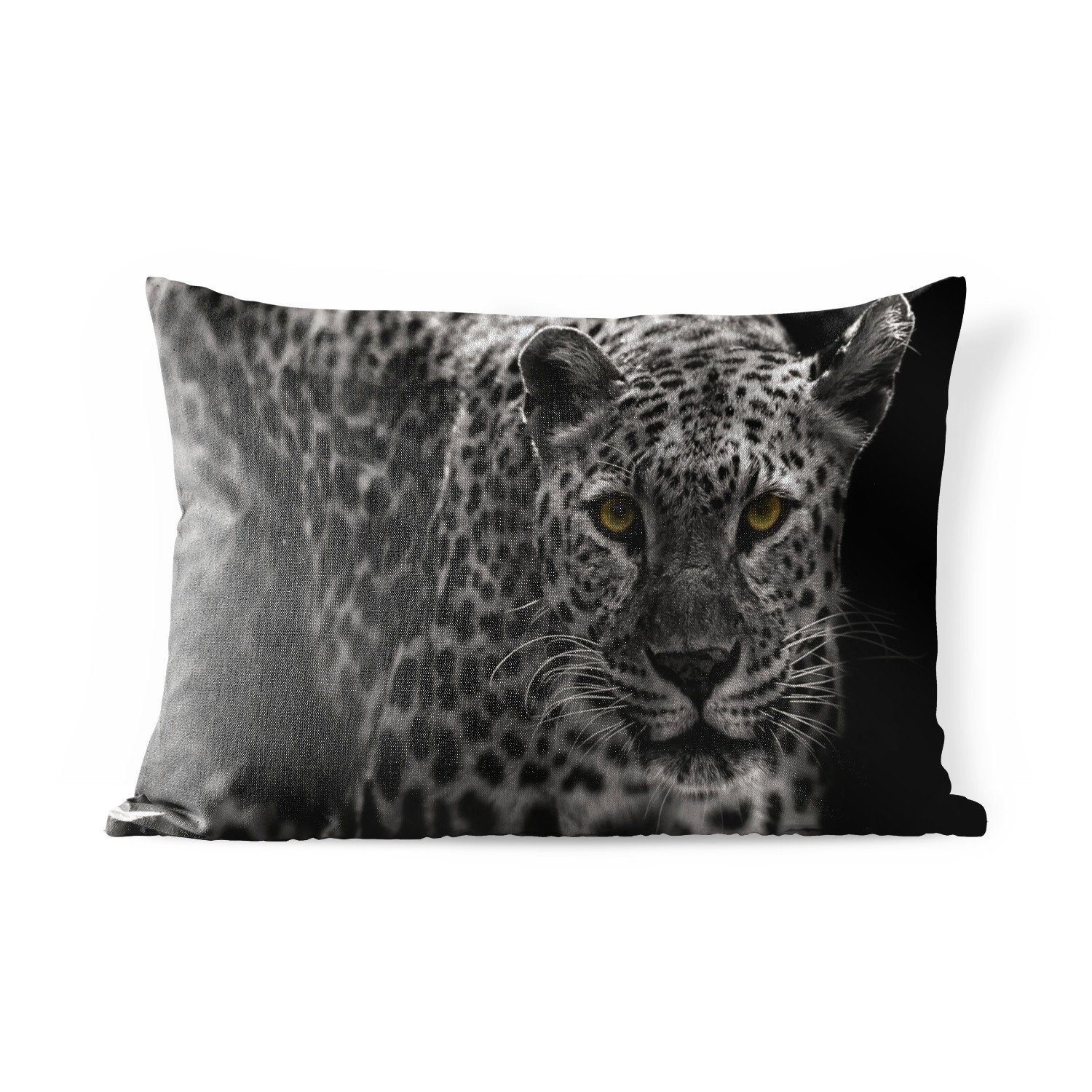 MuchoWow Dekokissen Schwarz-Weiß-Foto eines farbigen Leoparden, Outdoor-Dekorationskissen, Polyester, Dekokissenbezug, Kissenhülle