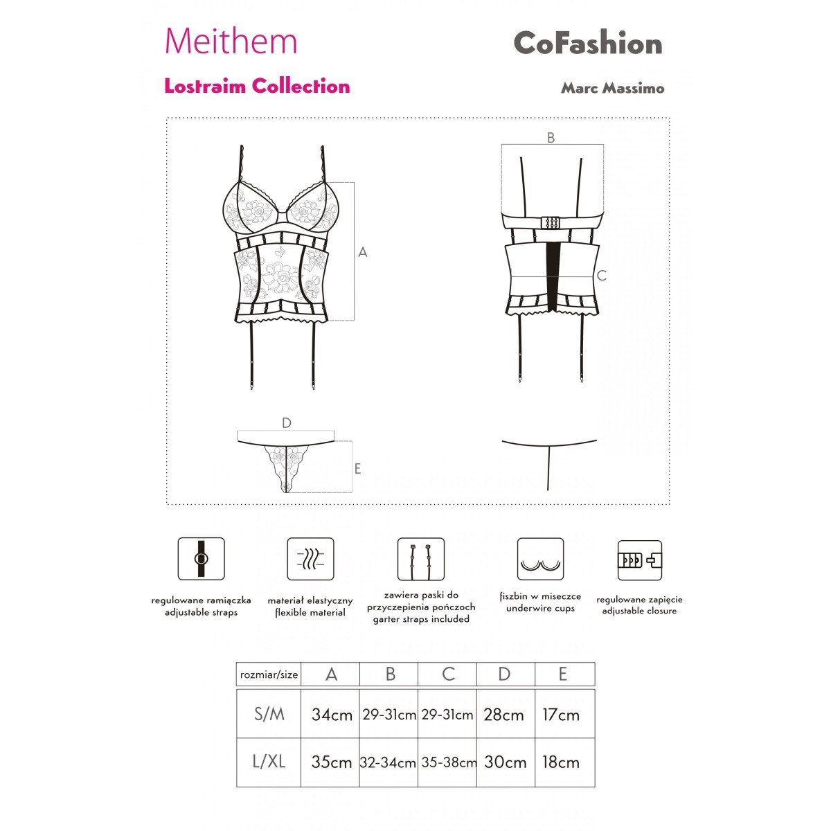 CoFashion Lingerie Corsage Meithem - (L/XL,S/M) Strapscorsage schwarz CF