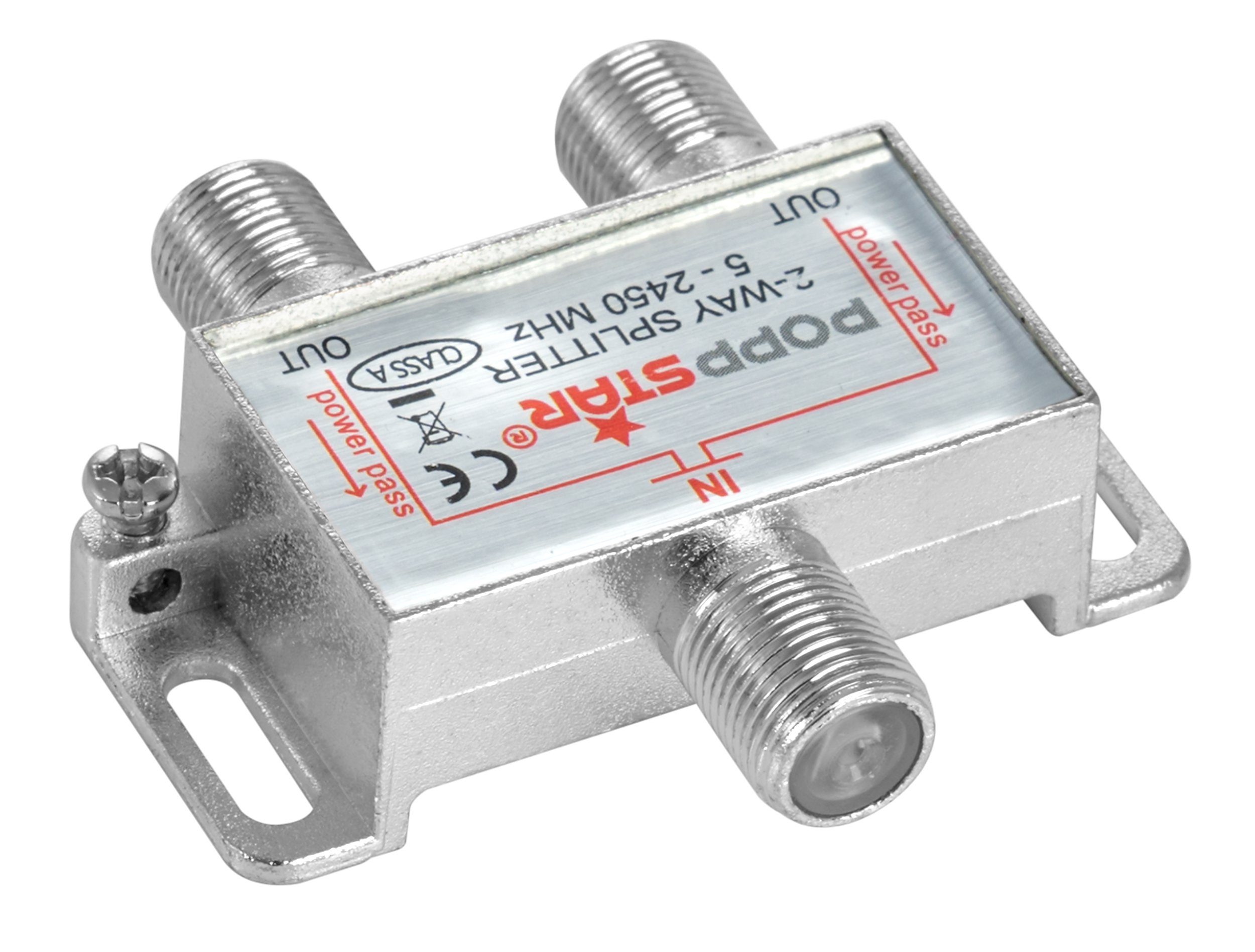 Poppstar Sat-Verteiler F-Stecker (Umschalter Satellit inkl. analog/digital SAT-Antenne Radio Kabel Fernseher TV 2-fach Splitter für 2-Fach, Antenne LNB)