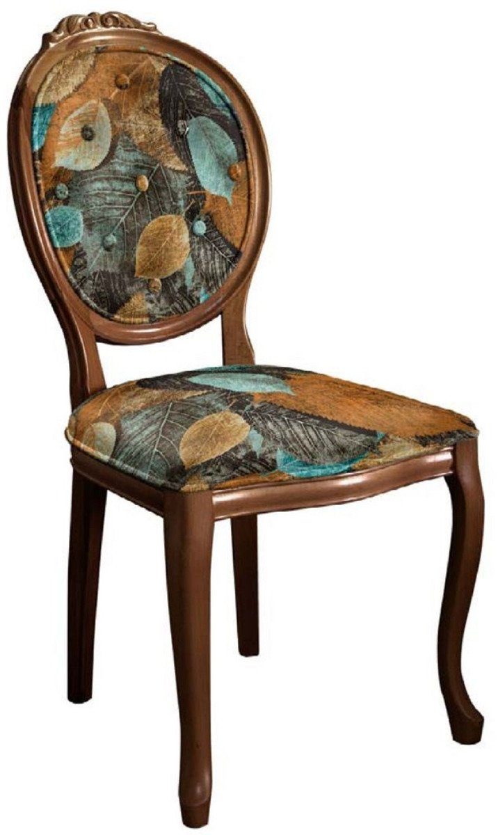 Casa Padrino Esszimmerstuhl Barock Esszimmerstuhl mit elegantem Design Mehrfarbig / Braun - Handgefertigter Antik Stil Stuhl - Esszimmer Möbel im Barockstil