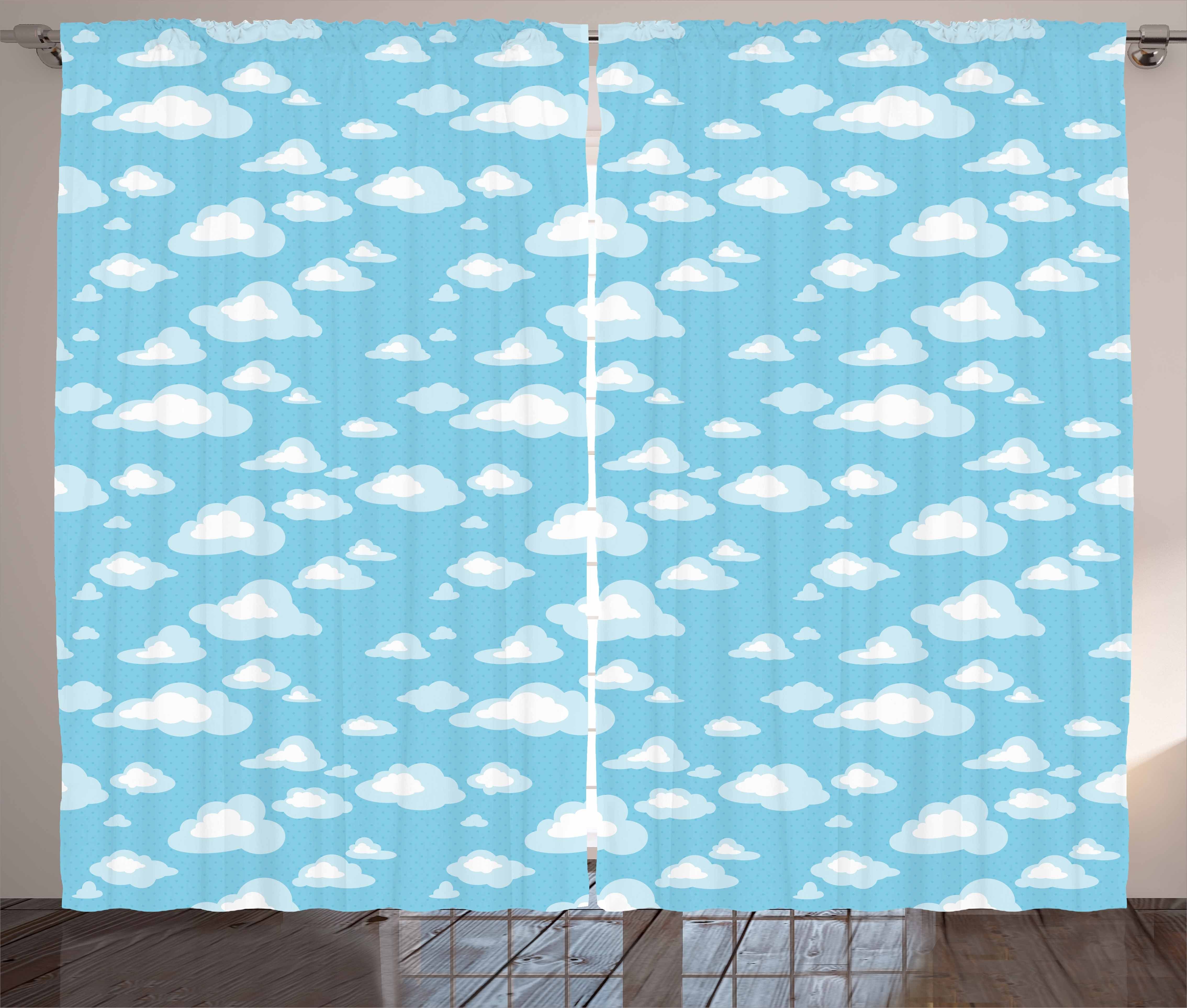 Gardine Schlafzimmer Kräuselband Vorhang mit Schlaufen und Haken, Abakuhaus, Blau Weiss Cartoon-Himmel-Wolken