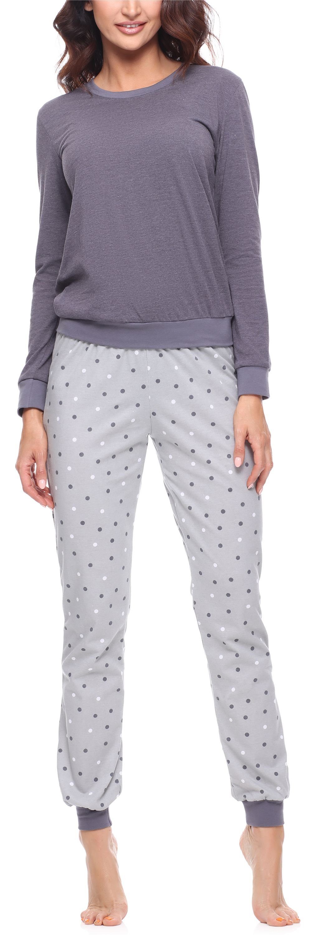 Merry Style Schlafanzug Damen Schlafanzug Zweiteiler Pyjama lang bunt mit Muster MS10-268 Dunkelmelange/Grau