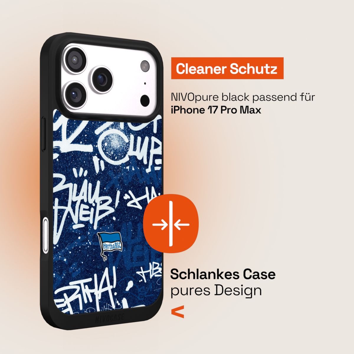NIVOCASE Handyhülle Hertha BSC Graffiti Offizielles Lizenzprodukt Street Graffiti, Apple iPhone 17 Pro Max Handyhülle Hülle NIVOpure Case Schwarz – Bild 4 von 5