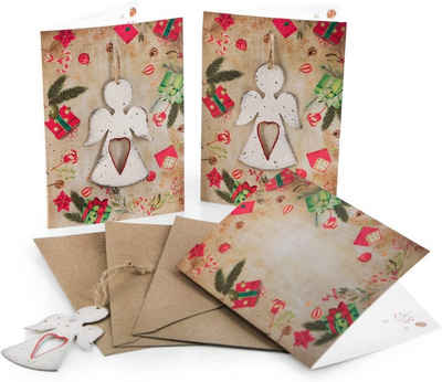 Logbuch-Verlag Weihnachtskarte 3 Weihnachts - Klappkarten mit Umschlag + Engel, Weihnachtsgrußkarten - Weihnachten vintage nostalgisch DIN A6