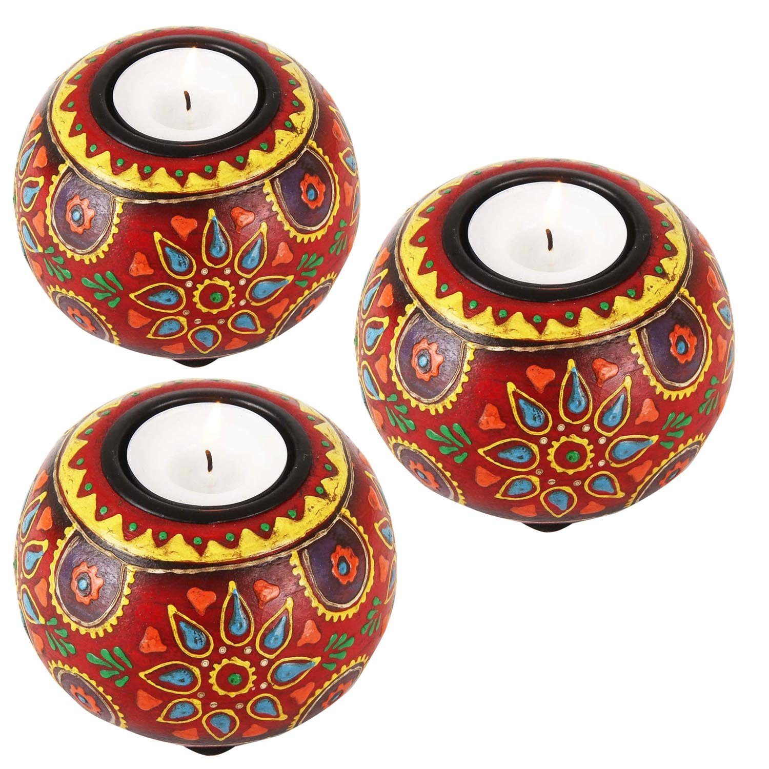 Casa Moro Teelichthalter Orientalische Teelichthalter Anandra 3er Set aus Echtholz (Tisch Wohn Deko Kerzenhalter für Teelicht, 3 St., Ostern Muttertag Geschenk Dekoration Idee), aus traditioneller Handarbeit RK202