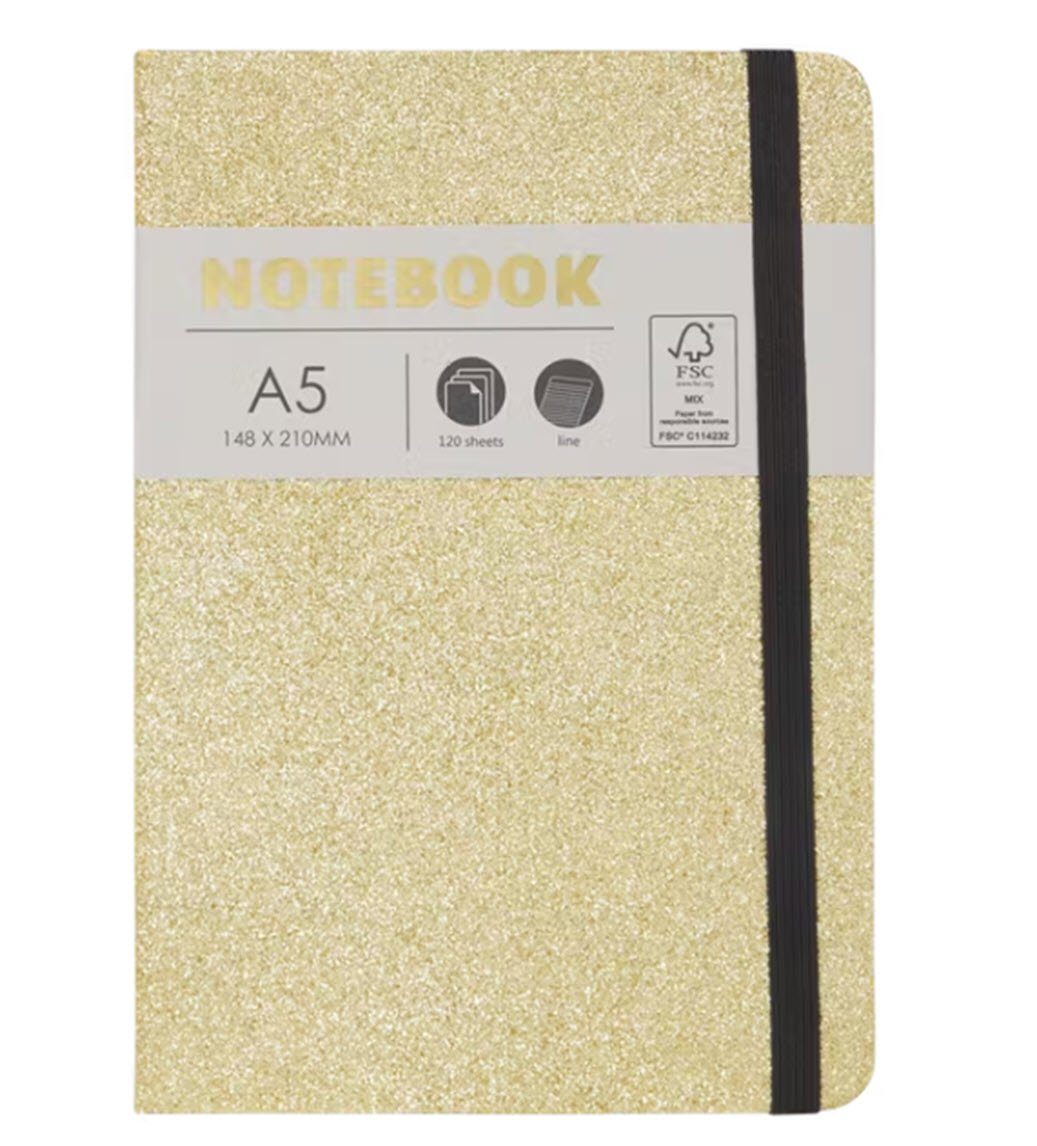 Notizbuch Notizbuch liniert A5 120 B Gummiband Glitzer
