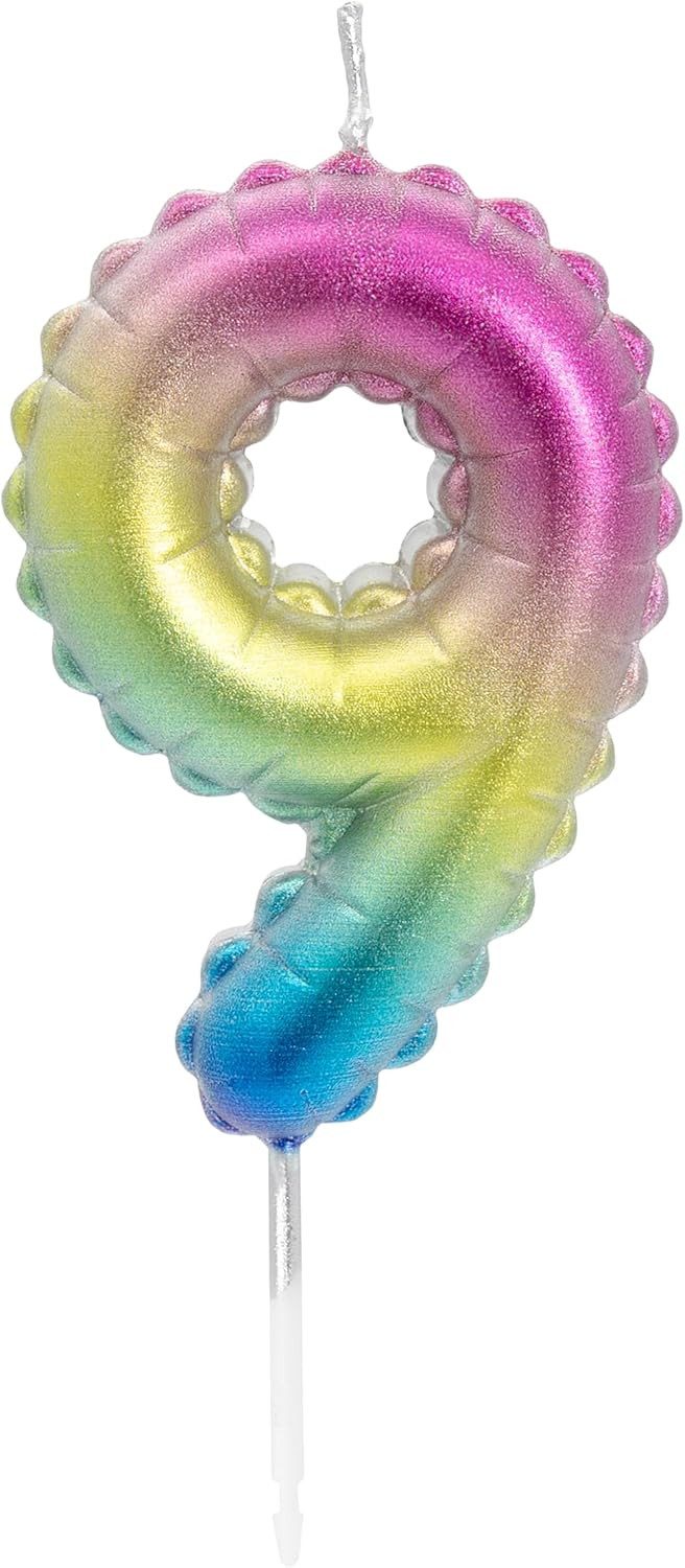 Idena Geburtstagskerze Idena Zahlenkerze 9 Regenbogen metallic