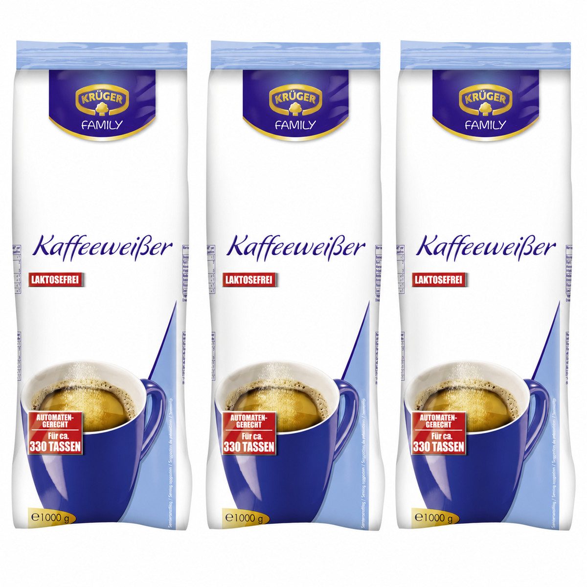 Krüger Milchpulver, Krüger Kaffeeweißer laktosefrei für automatengeeignet 1000g 3er Pack