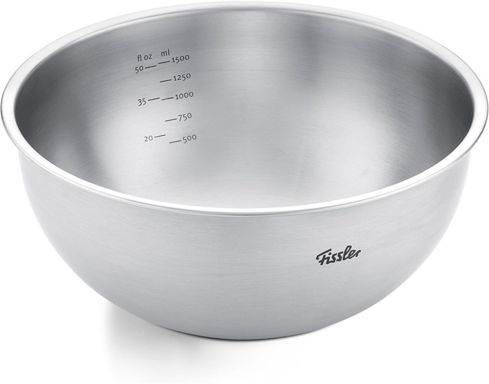 Fissler Schüssel Fissler Essential® Edelstahl-Schüssel, Edelstahl 18/10, mit integrierter Mess-Skala, stapelbar für platzsparende Aufbewahrung