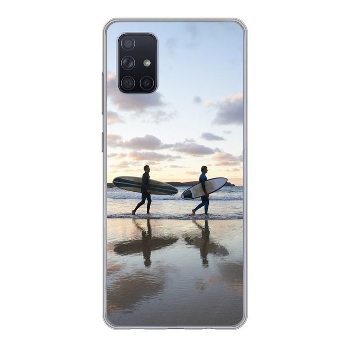 MuchoWow Handyhülle Surfer am Strand Phone Case Handyhülle Samsung Galaxy A71 Silikon Schutzhülle