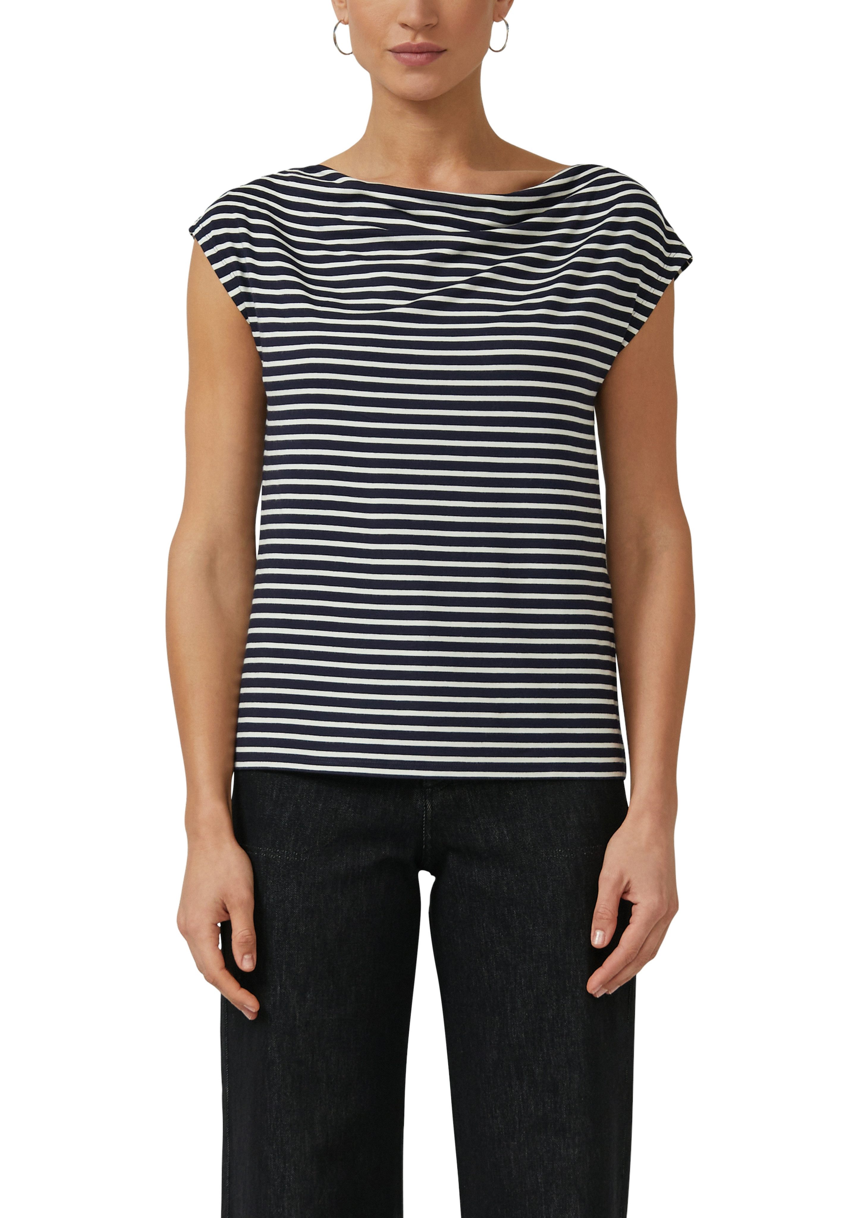 s.Oliver BLACK LABEL T-Shirt mit Wasserfallausschnitt und Streifen-Design günstig online kaufen