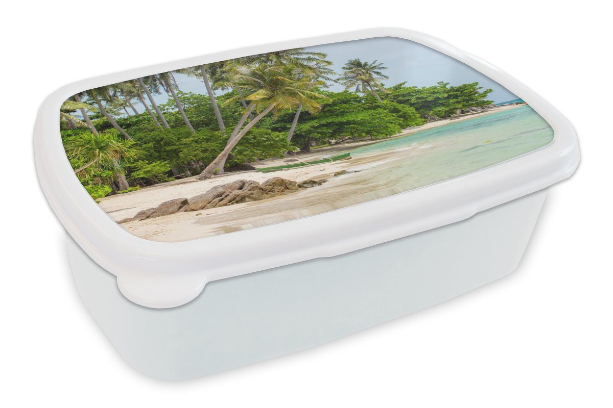 MuchoWow Lunchbox Palmen - Strand Brotdose, - für Mädchen Tropisch, Brotbox weiß (2-tlg), - für Erwachsene, Sommer Jungs Kinder und und Kunststoff