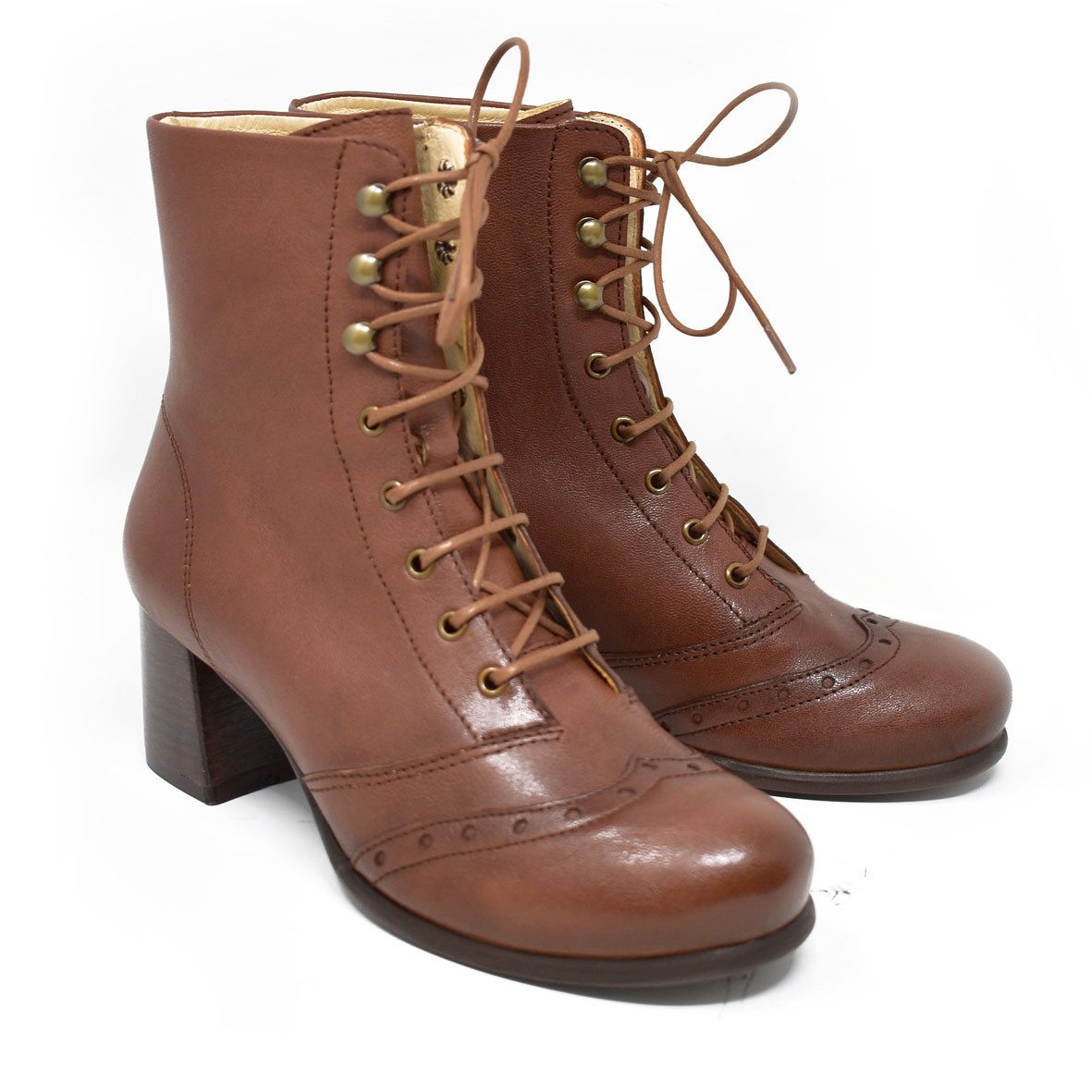 Claudio Nero Bom Schnürstiefellette im Vintage-Look aus hochwertigem Leder Schnürstiefelette