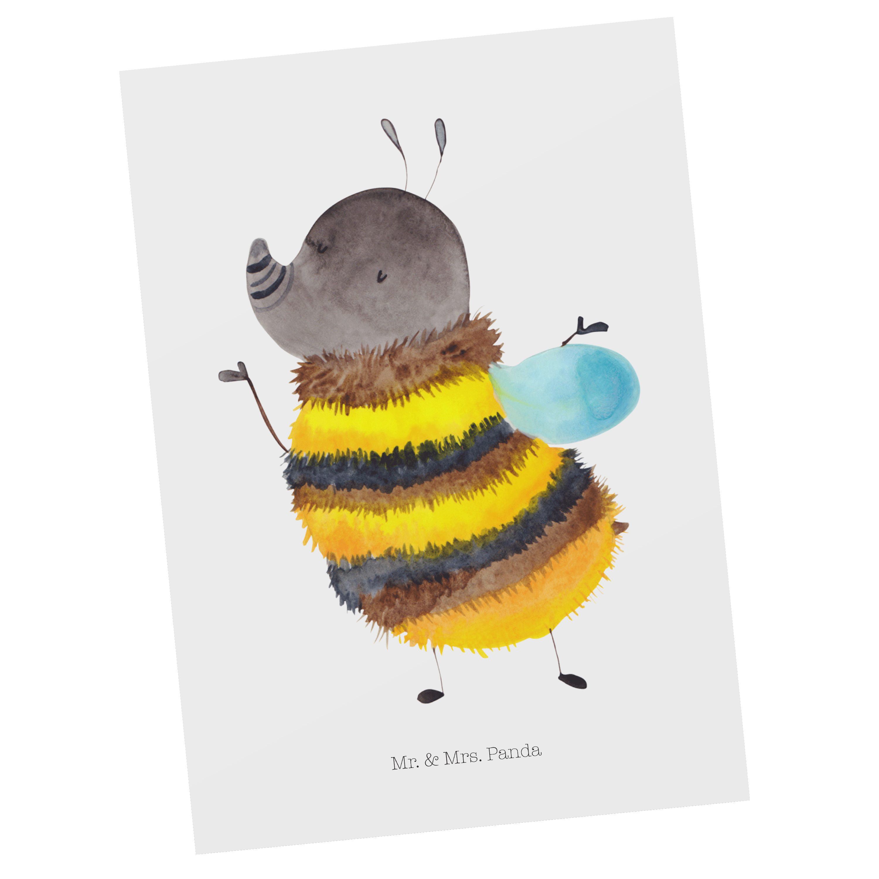 Mr. & Mrs. Panda Postkarte Hummel flauschig - Weiß - Geschenk, Einladung, Einladungskarte, Biene