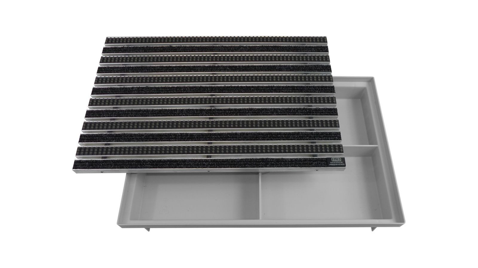 Emco Fußmatte Eingangsmatte DIPLOMAT + Bodenwanne, Rips Anthra. + Bürsten, rechteckig, Höhe: 75 mm, Größe: 600x400 mm, für Innen- und überdachten Außenbereich